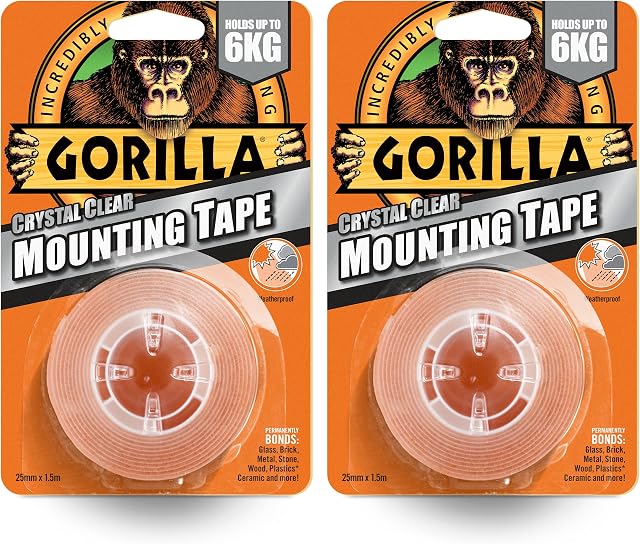 Gorilla 3044105 Double Sided Mounting Tape Clear 1.5m (2 Pack)