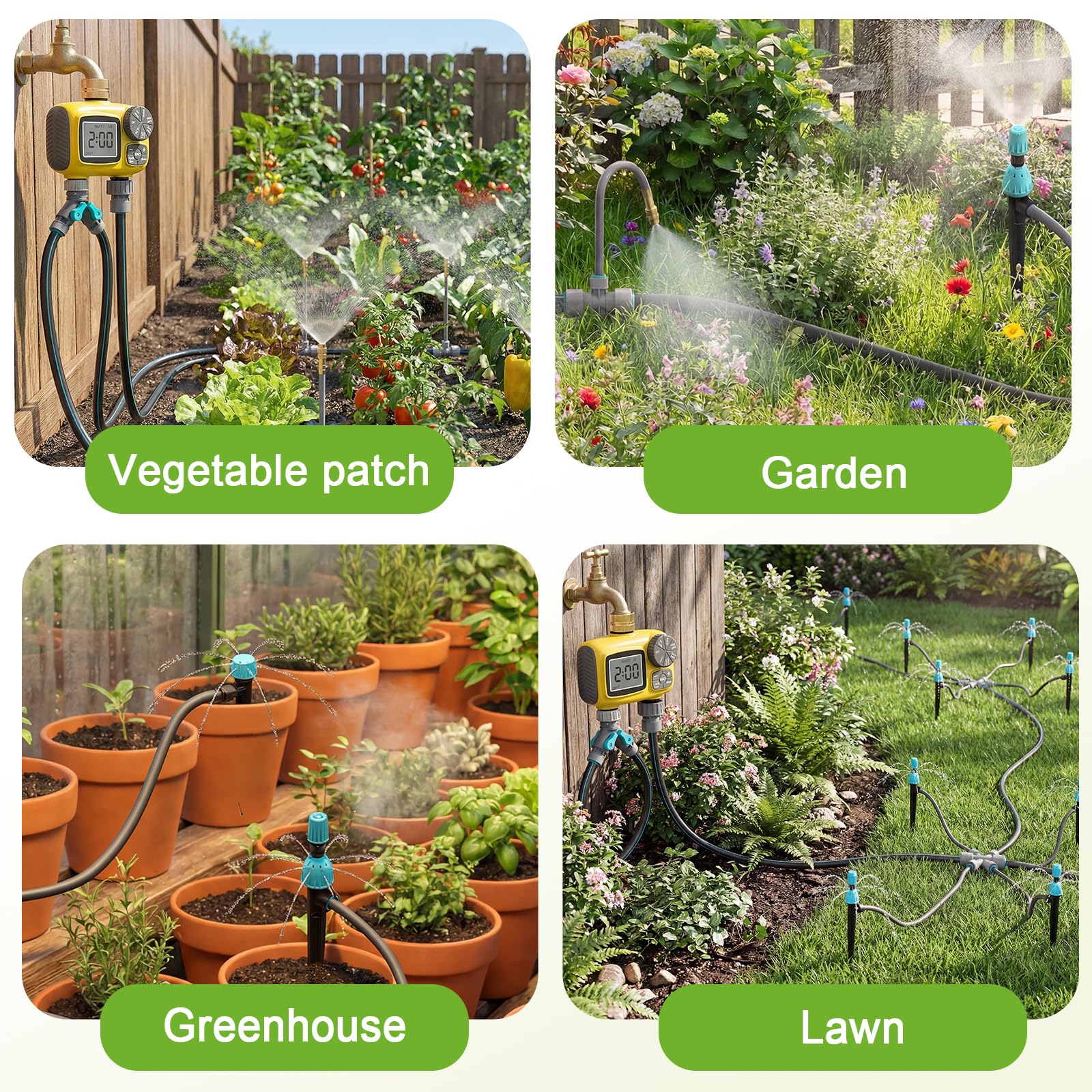 Kit de Riego por Goteo y Aspersión de Doble Salida,Sistema de Riego Automático Equipado con Múltiples Goteros,Adecuado para Jardines,Patios,Invernaderos y Huertos