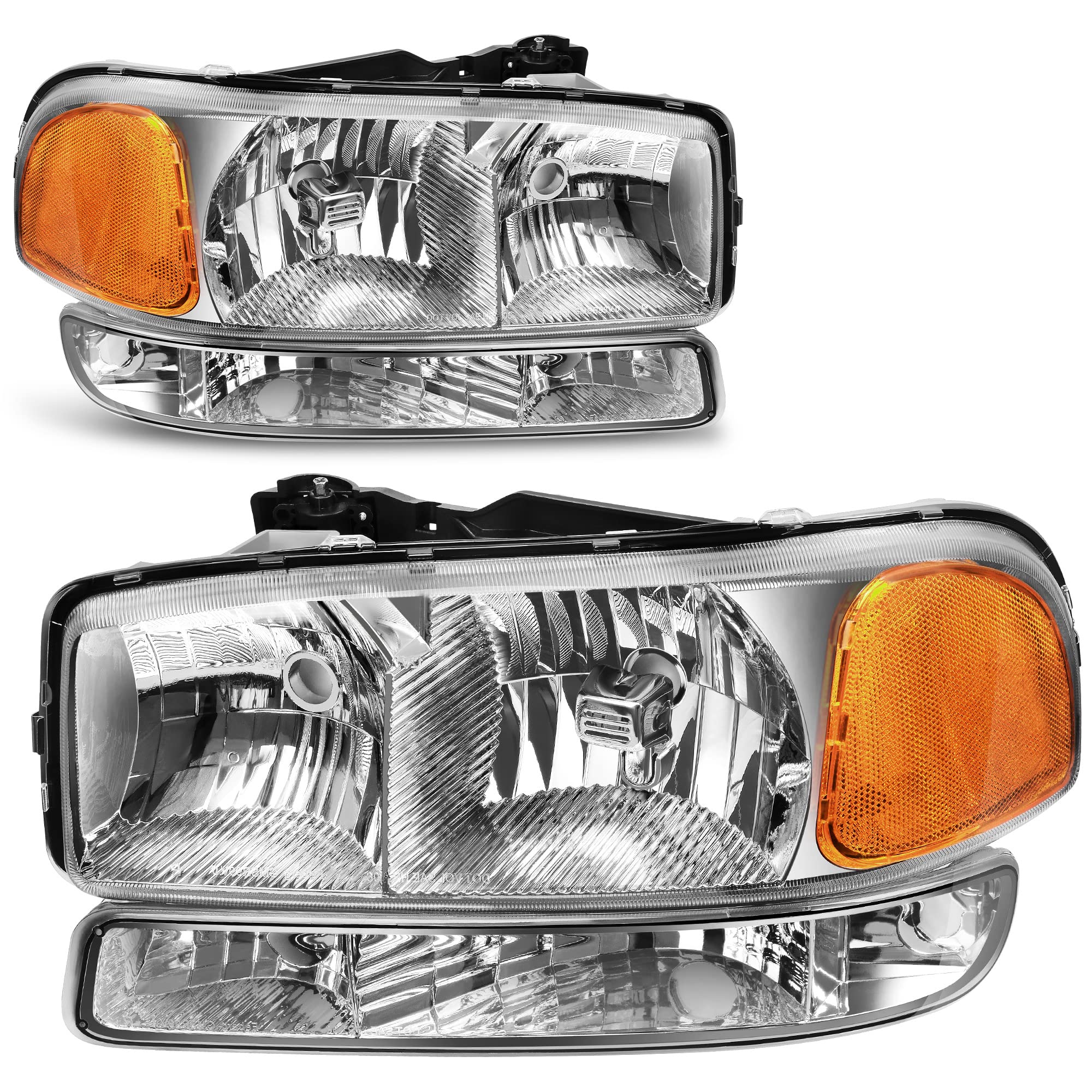 oEdRo Headlights Assembly Compatible with 1999-2006 GMC Sierra 1500 2500, 01-06 Sierra 1500HD/2500HD/3500, 2007 Sierra 1500/1500HD/2500HD/3500 Classic, 00-06 GMC Yukon XL Headlamp Chrome Housing