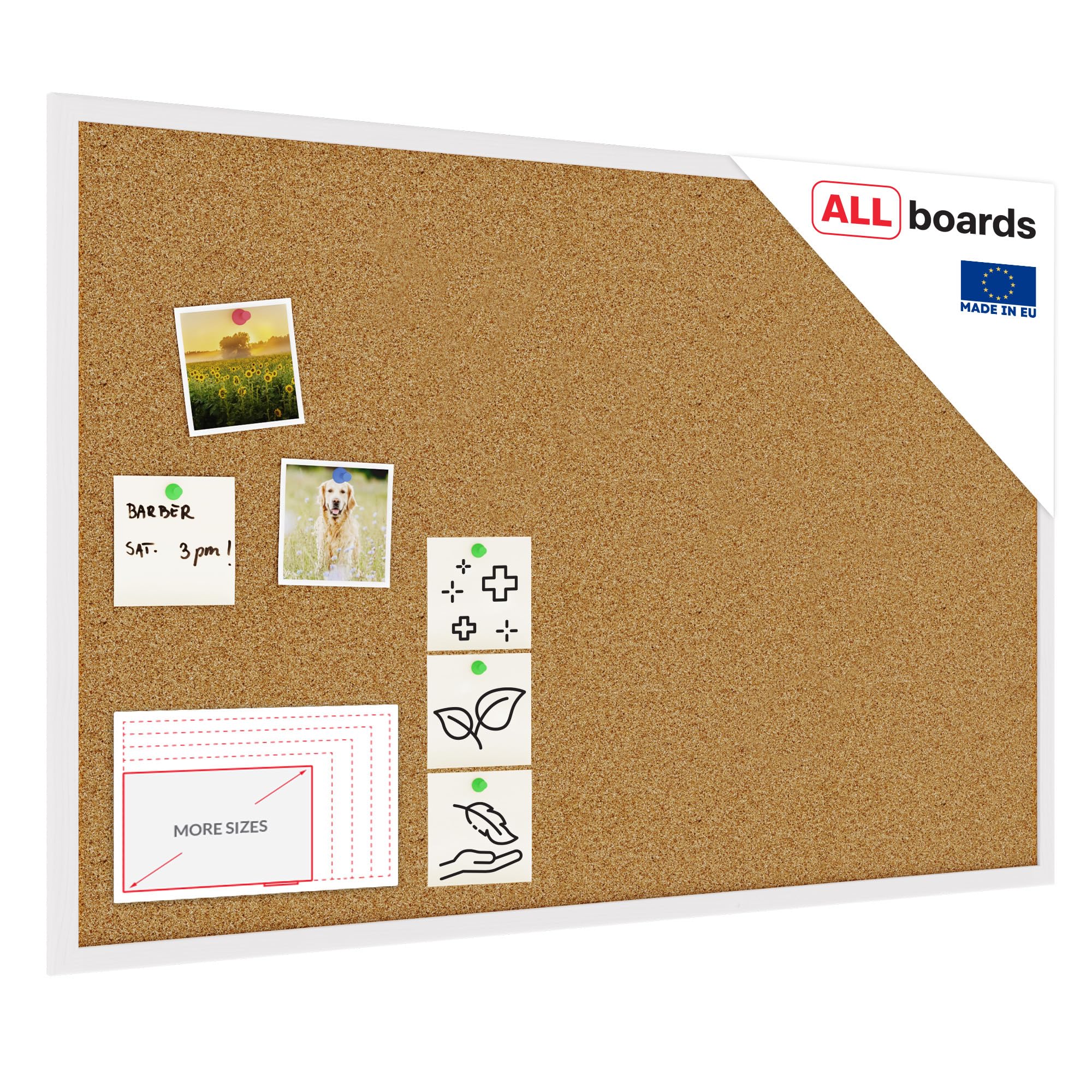 ALLboards Cork Board with Wooden Natural White Frame 90x60cm, Corkboard Bulletin Board Notice Board โ image 1