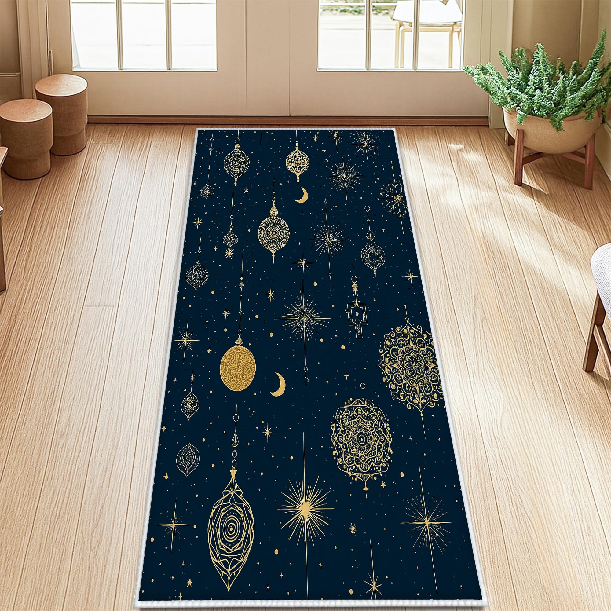 Tapis de cuisine Noël chic étoiles dorées pour entrée