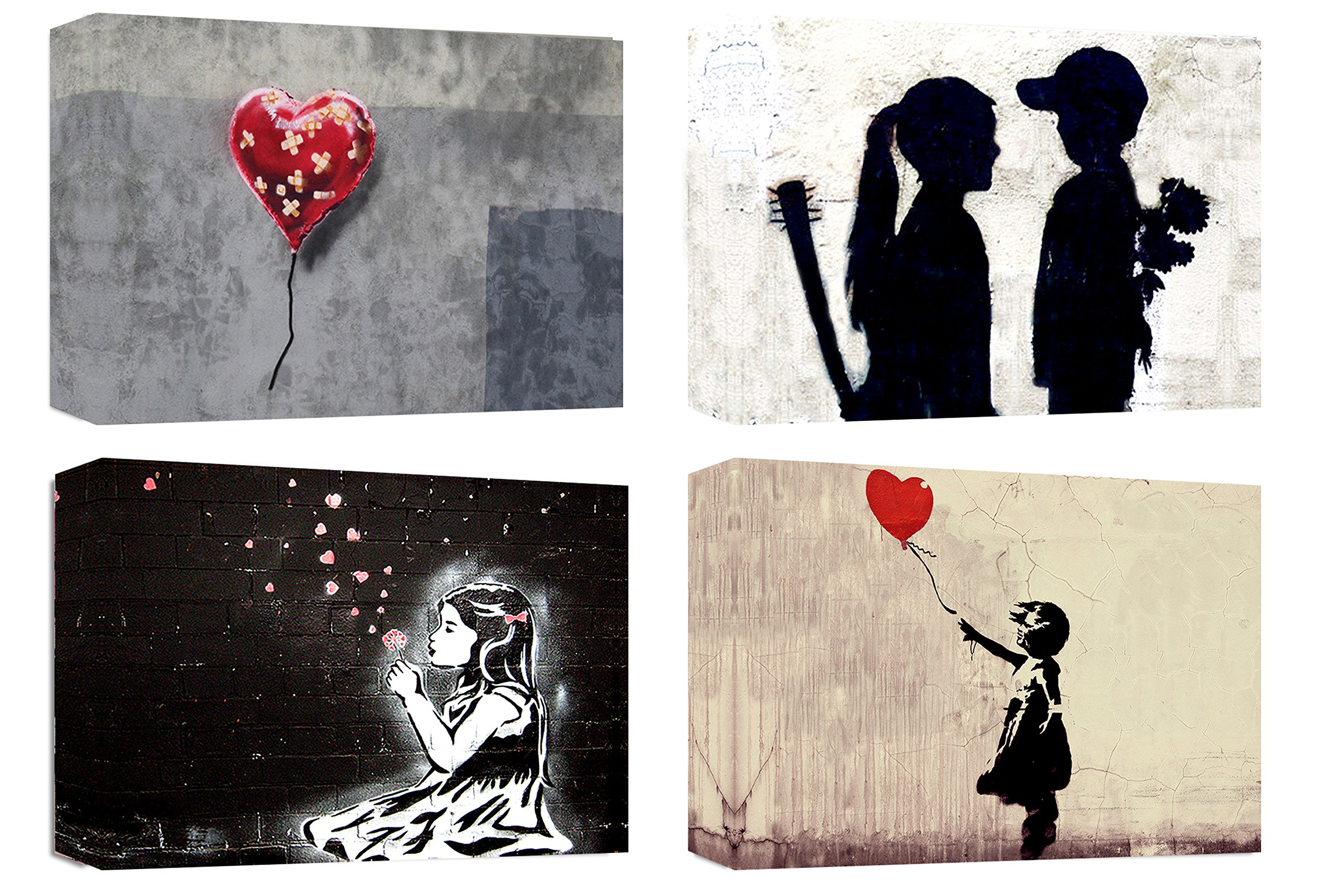 banksy/canvas prints/graffiti/set of 4 new frames/ 12"x 8" x0.7" each