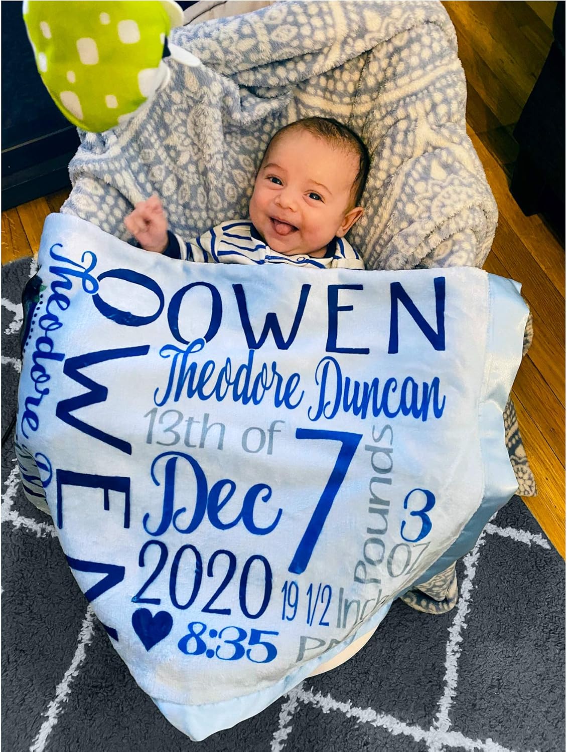 Personalized Baby Blankets for Boys (30x40, Blue Micro Plush Fleece Satin Edge Trim) Custom with Baby's Name for Newborn Baby Christening Baptism