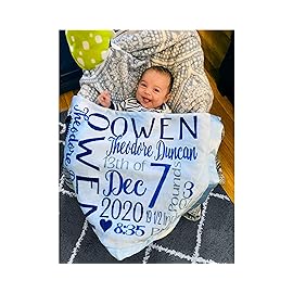 Kids-Pillowcases-By-Stockingfactory Personalized Baby Blankets for Boys (30x40, Blue Micro Plush Fleece Satin Edge Trim) Custom with Baby\'s Name for Newborn Baby Christening Baptism