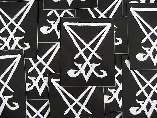 Miniatura 2 de Pegatina de 5.0 x 4.0in, diseño de cruz de Leviatán demoníaco pentagrama diablo dragón malvado de cabra cabeza de cabra gótica metal oculto punk