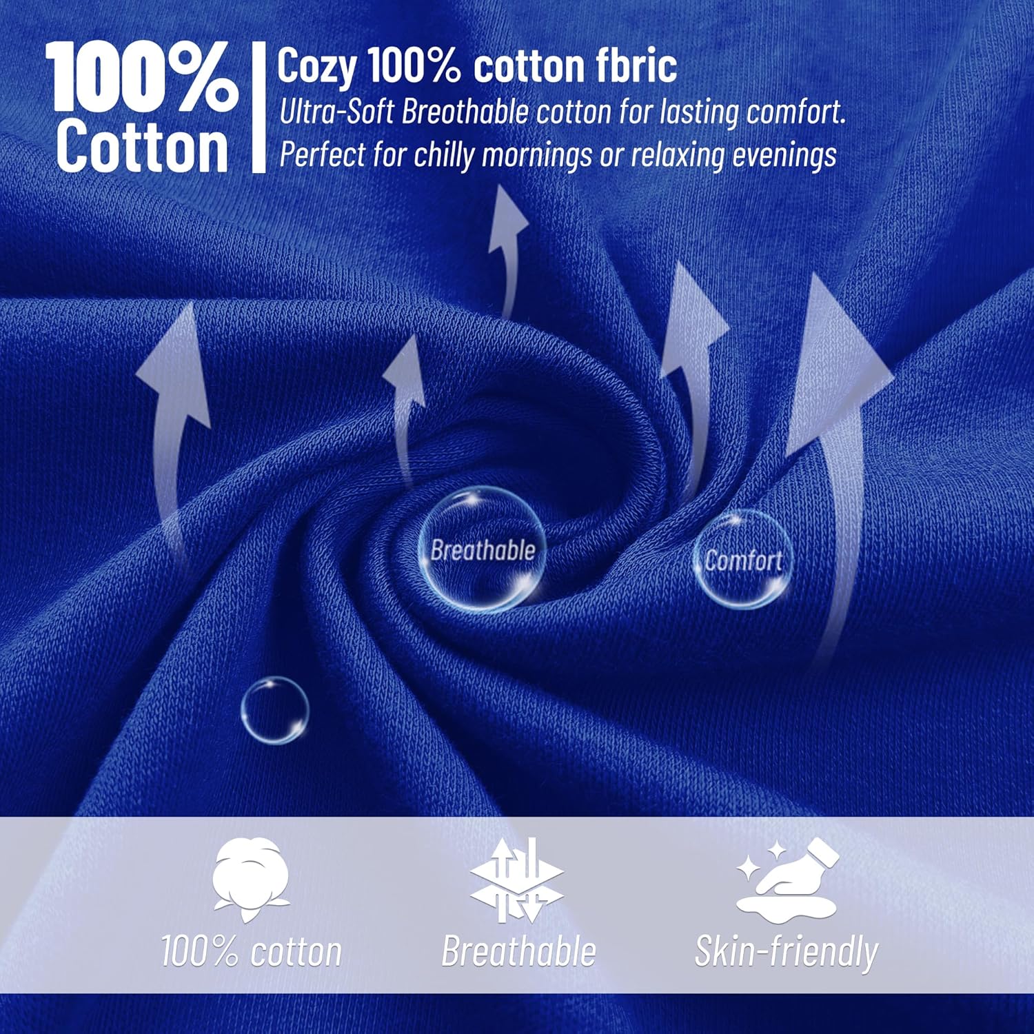 U2SKIIN Men's 100% Cotton Lightweight Robe, Soft Breathable Bathrobe with Pockets, Classic Kimono Spa Robe for Men