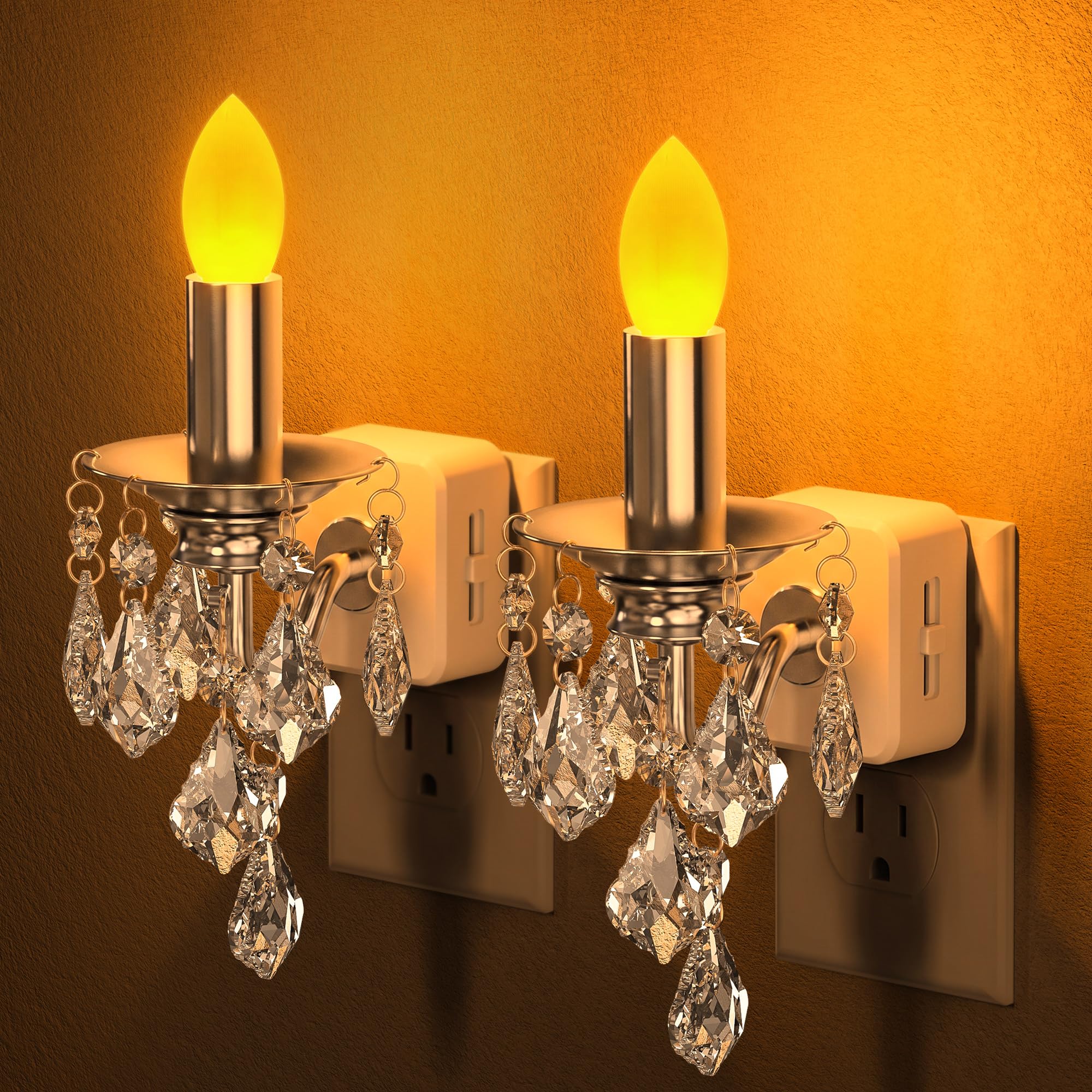 Briignite Chandelier Night Lights Plug into Wall 2 Pack,Dusk to Dawn,Amber