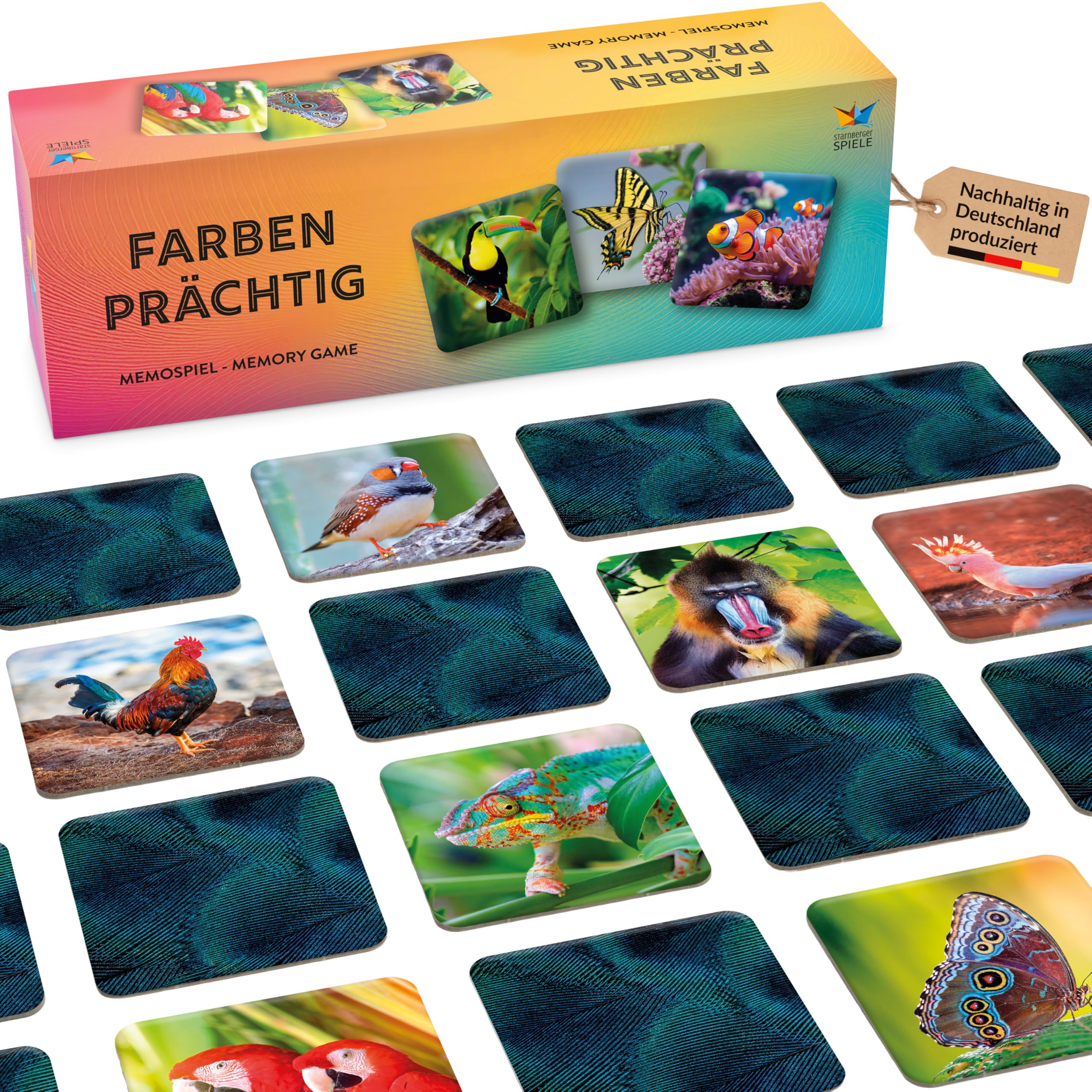 Starnberger Spiele - Farbenprächtig - Memospiel - Kartenspiel für Erwachsene und Kinder ab 6 Jahren - Geschenk für Tierliebhaber