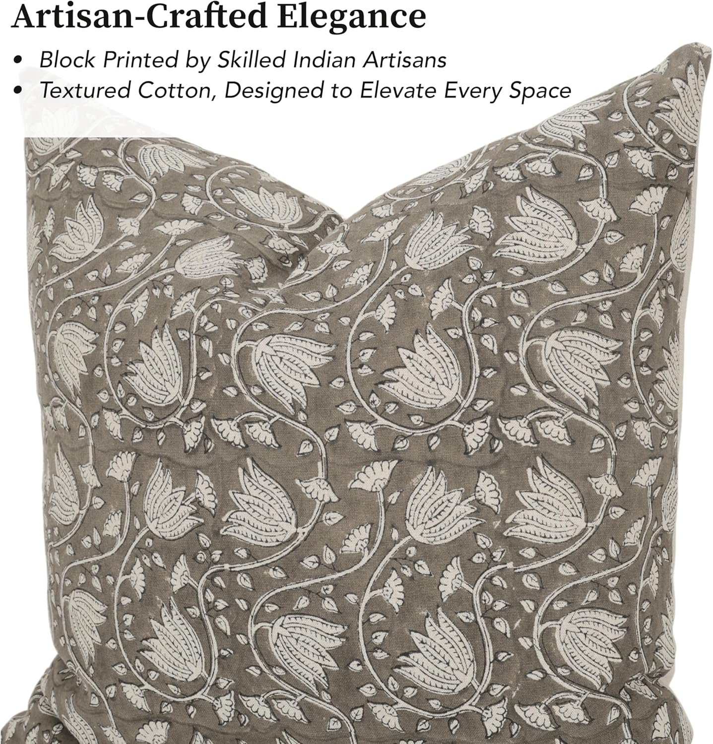 Handmade Block Print 100% Thick Cotton 20 x 20 inch Throw Pillow Cushion Cover with Zipper - Pillowcase for Bedroom, livingroom, Couch, Sofa, Outdoor, Chair, Bed, Home Décor-Sansa (Grey 1)