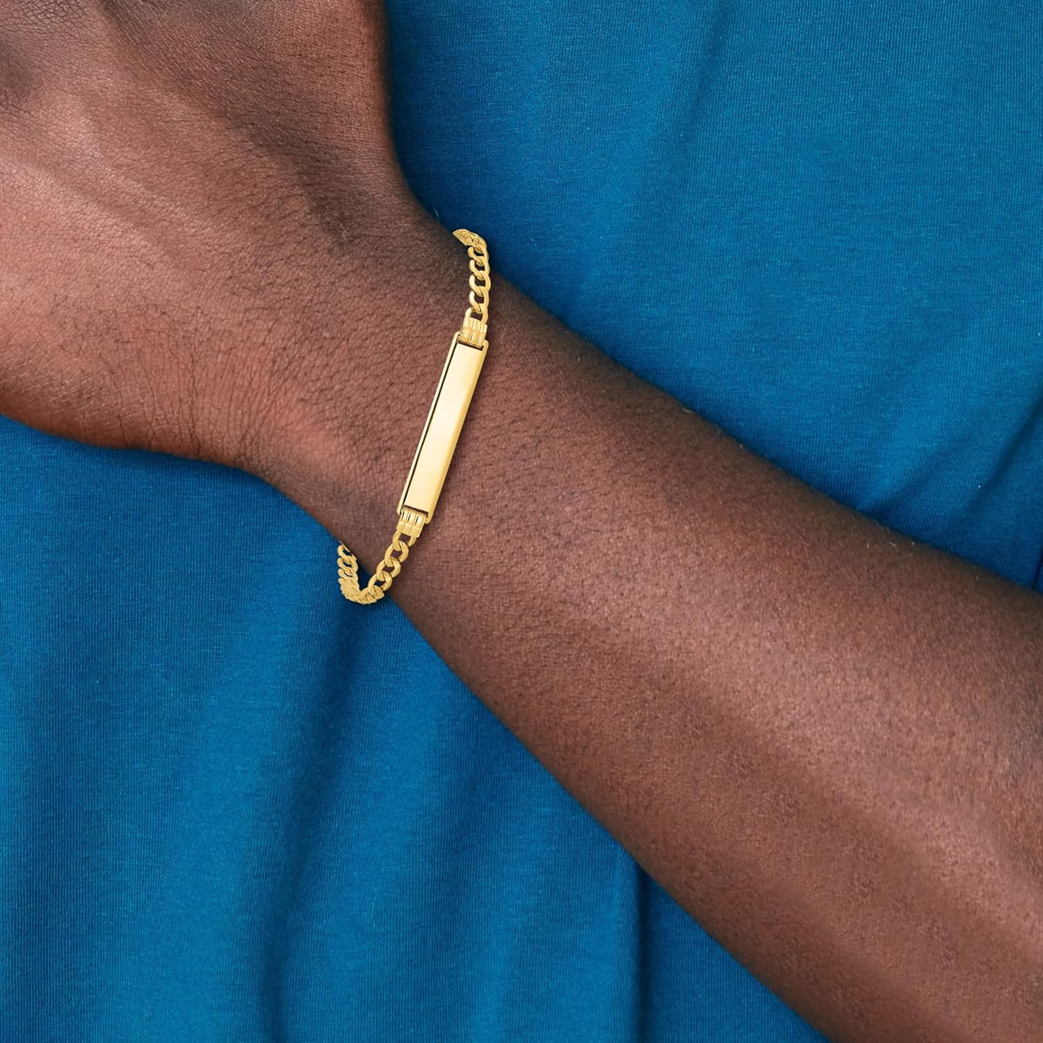 10K Solid Yellow Gold Curb Link Name Bar Identification ID Bracelet 8 inch