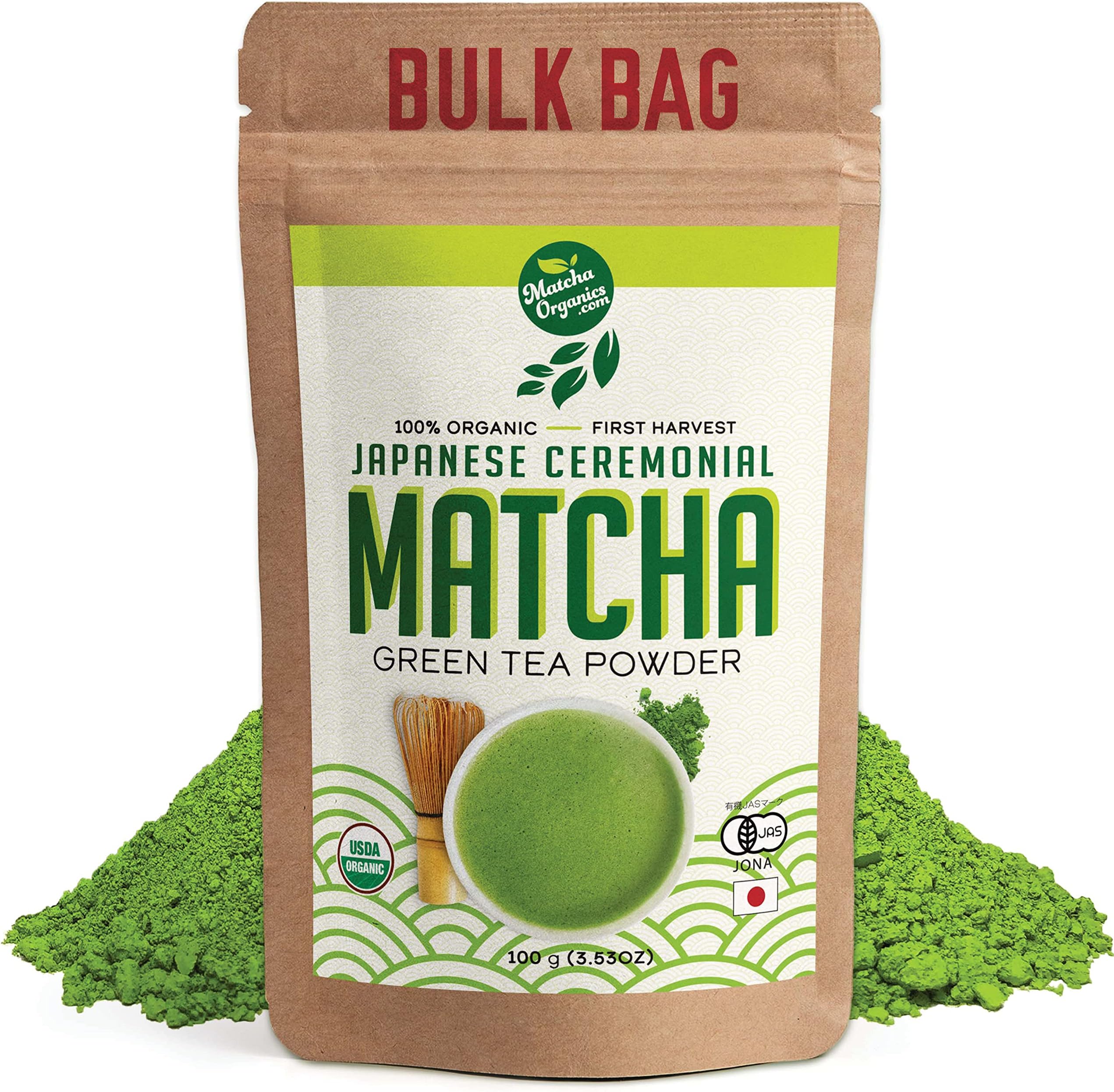 Premium Japanese Ceremonial Matcha Green Tea Powder - 1st Harvest HIGHEST Grade - USDA & JAS Organic - From Japan - Perfect for Starbucks Latte, Shake, Smoothies & Baking (3.53oz / 100g)