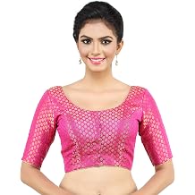Madhu Fashion Traditional Banaras Brocade Readymade Saree Blouse with Elbow Length Sleeves