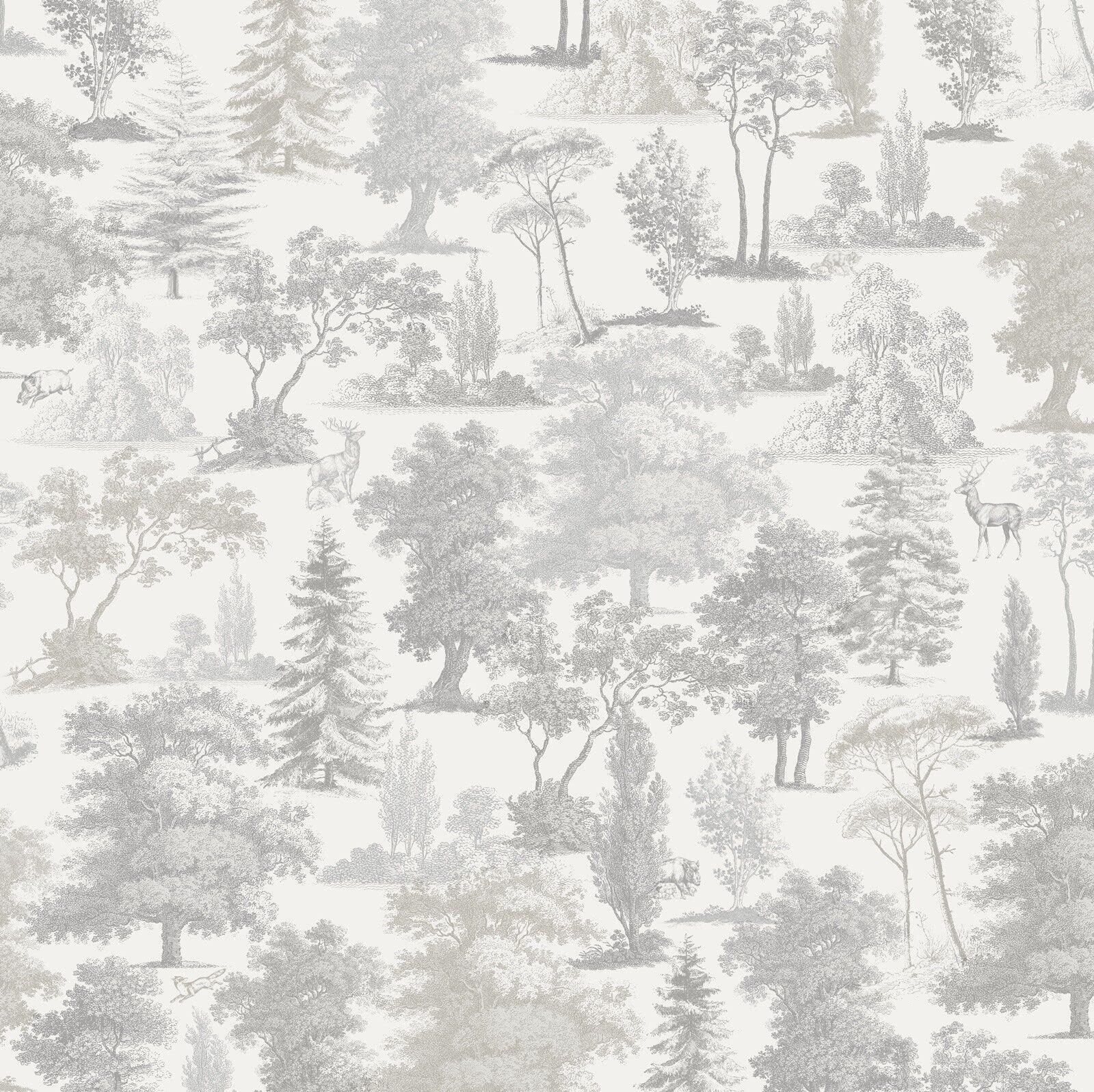 Oakley Woodland Taupe Trees Forest Countryside Animals Stag Feature Wallpaper 5060729378458