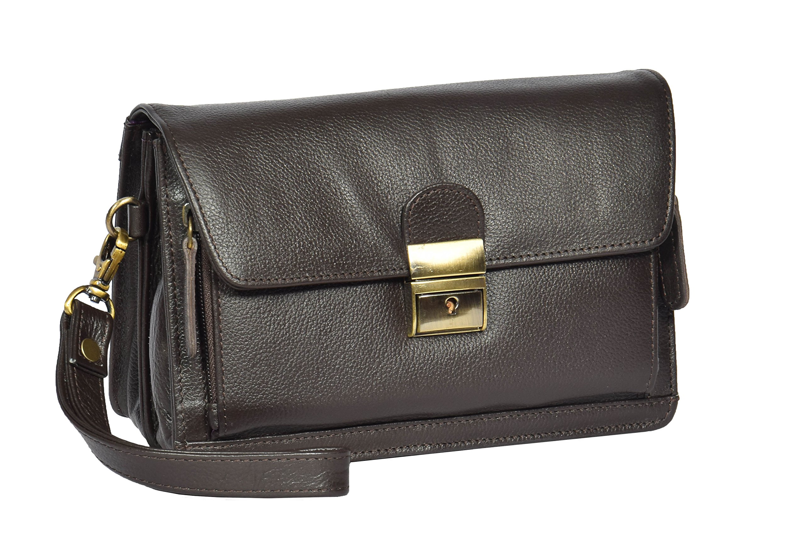 House of Leather Mens Brown Real Leather Wrist Bag Clutch Organiser Style HOL584