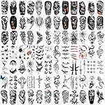 82 Sheets Halloween Temporary Tattoos, 3D Scary Lion Wolf Tiger Skull Skeleton Spider Fake Tattoos Stickers for Men Women Adults