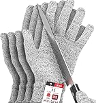 Fortem Gants résistants coupés, 4 Gants kevlar, niveau 5 Gants de coupe de protection pour la découpe d'huîtres, Gants pour les travaux de cuisine pour les chefs, grade alimentaire, EN388 Certifié (grand)