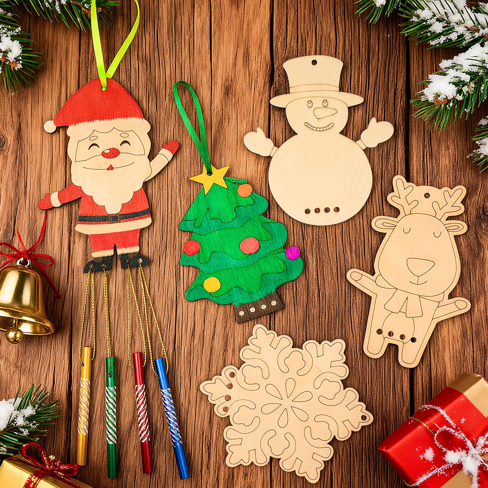 Kit 15 Carillons Éoliens En Bois à Peindre Noël - Loisirs Créatifs Père Noël Et Renne Décoration Noël DIY Kit 15 Carillons Éoliens En Bois à Peindre Noël - Loisirs Créatifs Père Noël Et Renne Décoration Noël DIY
