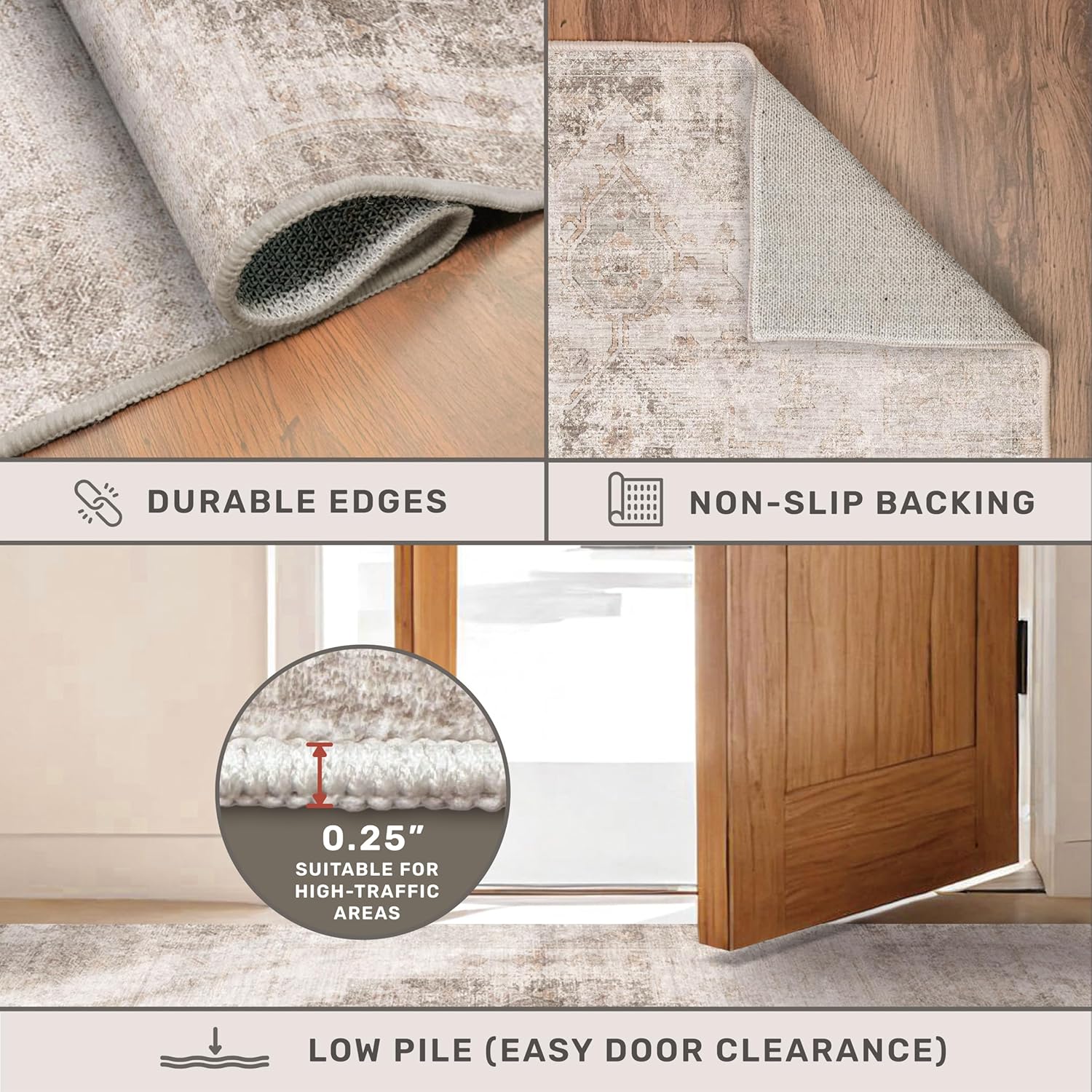 Farmhouse Area Rugs for Living Room, 8x10 Washable Modern Abstract Rug for Bedroom, Dining Room Under Table & Home Office, Ultra-Soft Low Pile Design, Stain Resistant (Beige & Peach) - Image 5