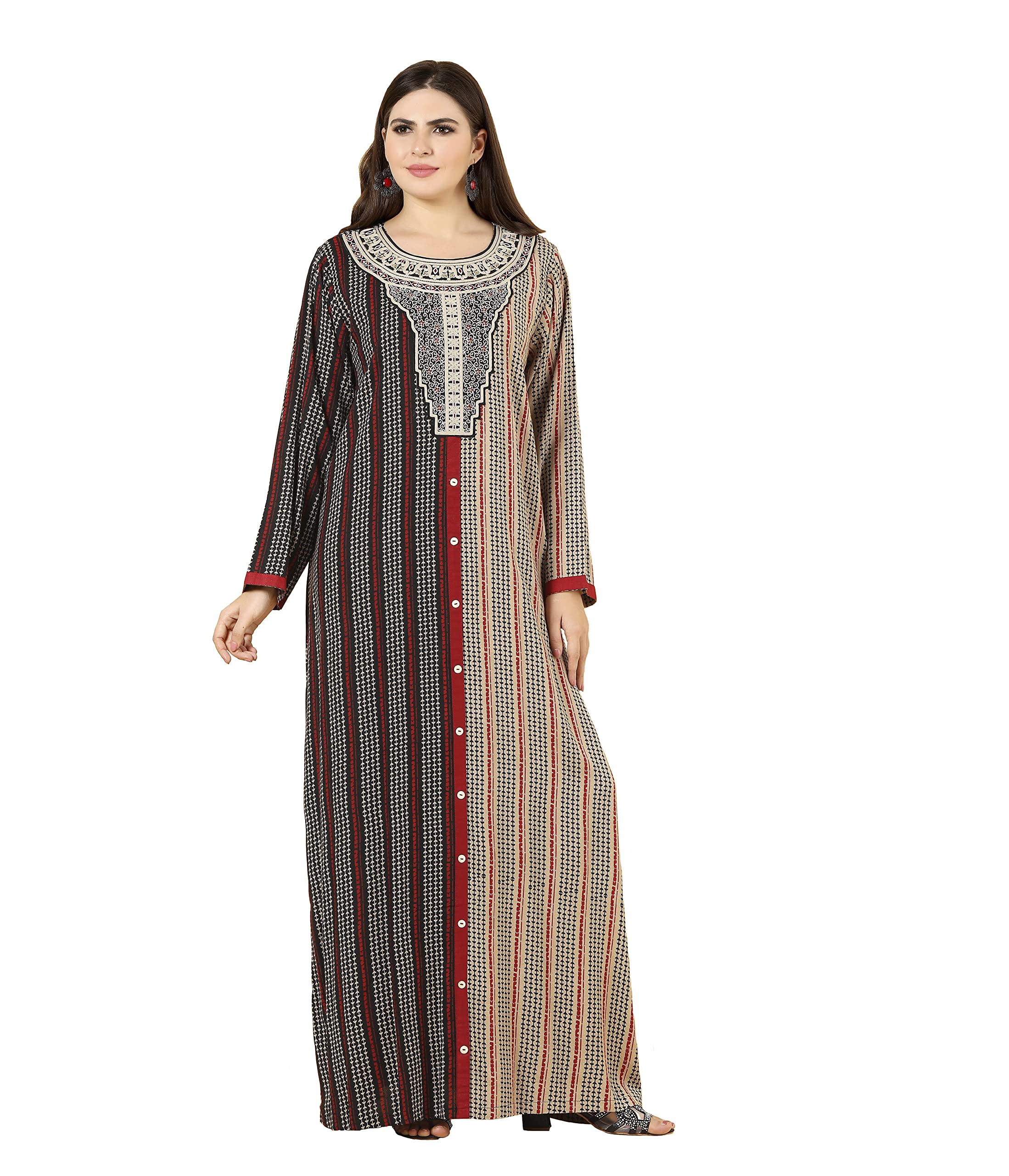 Sara ArabiaWomen Sara Dual Tone - Stripe Print Jalabiya/SH-11084 S Black - Red