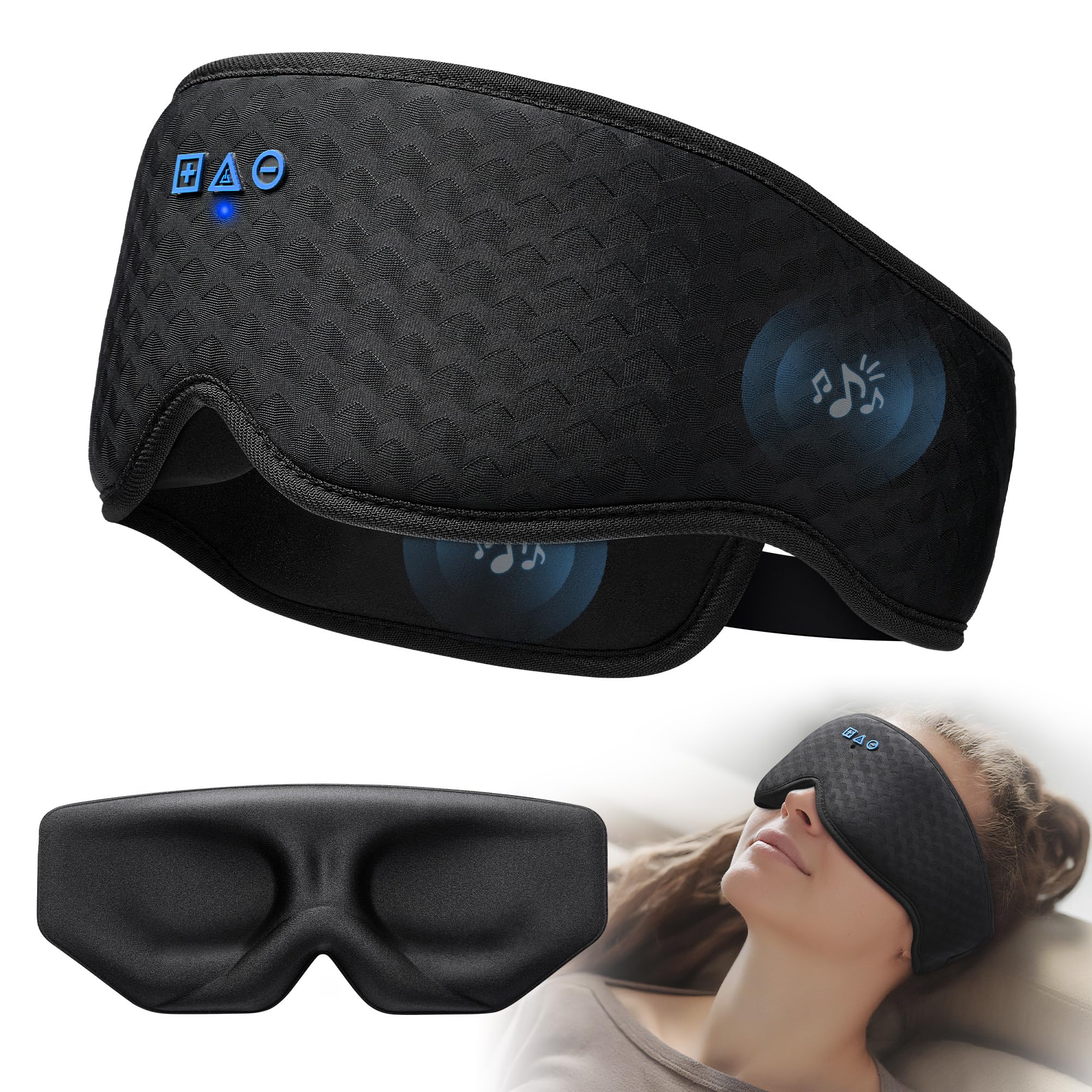 Bluetooth Sleep Mask Headphones 100 Blackout Eye Mask with Detachable Washable 3D Contoured Liner - Zero Eye Pressure