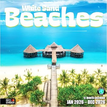 RED EMBER White Sand Beaches 2026 Wall Calendar 12 Month | 12" x 24" Open | Thick & Sturdy Paper | Giftable | Nature Beach Calendar 2026