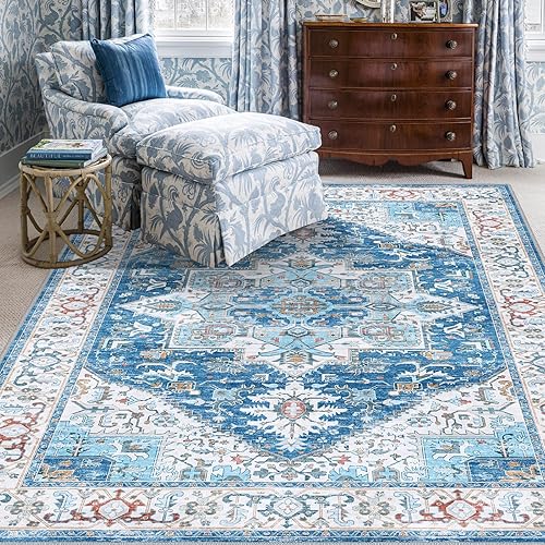 Miniatura 4 de Alfombras de área de 8 x 10 pies para sala de estar, alfombras resistentes lavables, alfombra beige con parte trasera antideslizante para debajo de