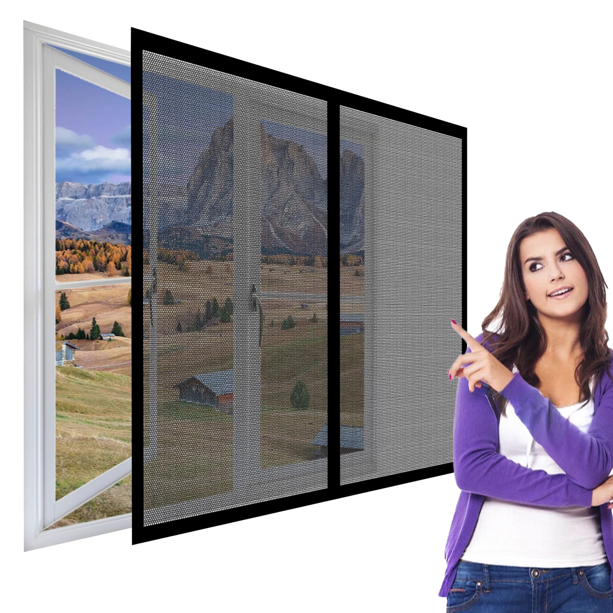 Goubo Black Magnetic Door Screen 176 X 205 Cm Fly Screen For Window With Tape And Closing Magnets Without Drilling Fits Any Size Insect Mesh Mosquito Net For Window,