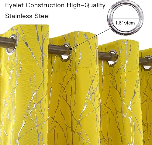 Miniatura 3 de Tony's collection Cortinas amarillas para sala de estar, cortinas de oscurecimiento de habitación, cortinas térmicas, paneles de bloqueo de luz con