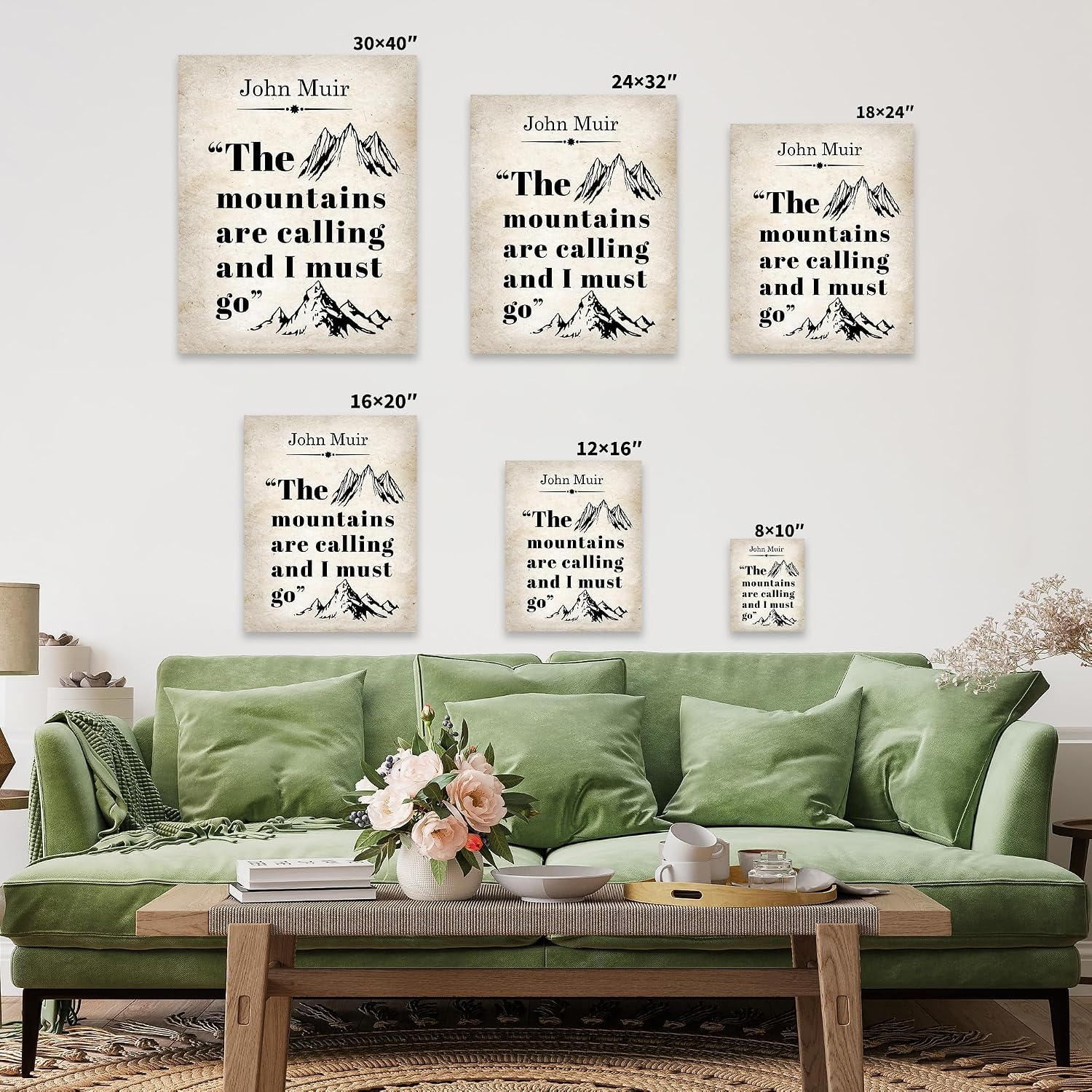 Poster Master Hiking Canvas - The Mountains are Calling Print - John Muir Art - Gift for Men, Women, Travel Lover - Minimal Wall Decor for Bedroom, Living Room, Office - 8x10 STRETCHED Canvas