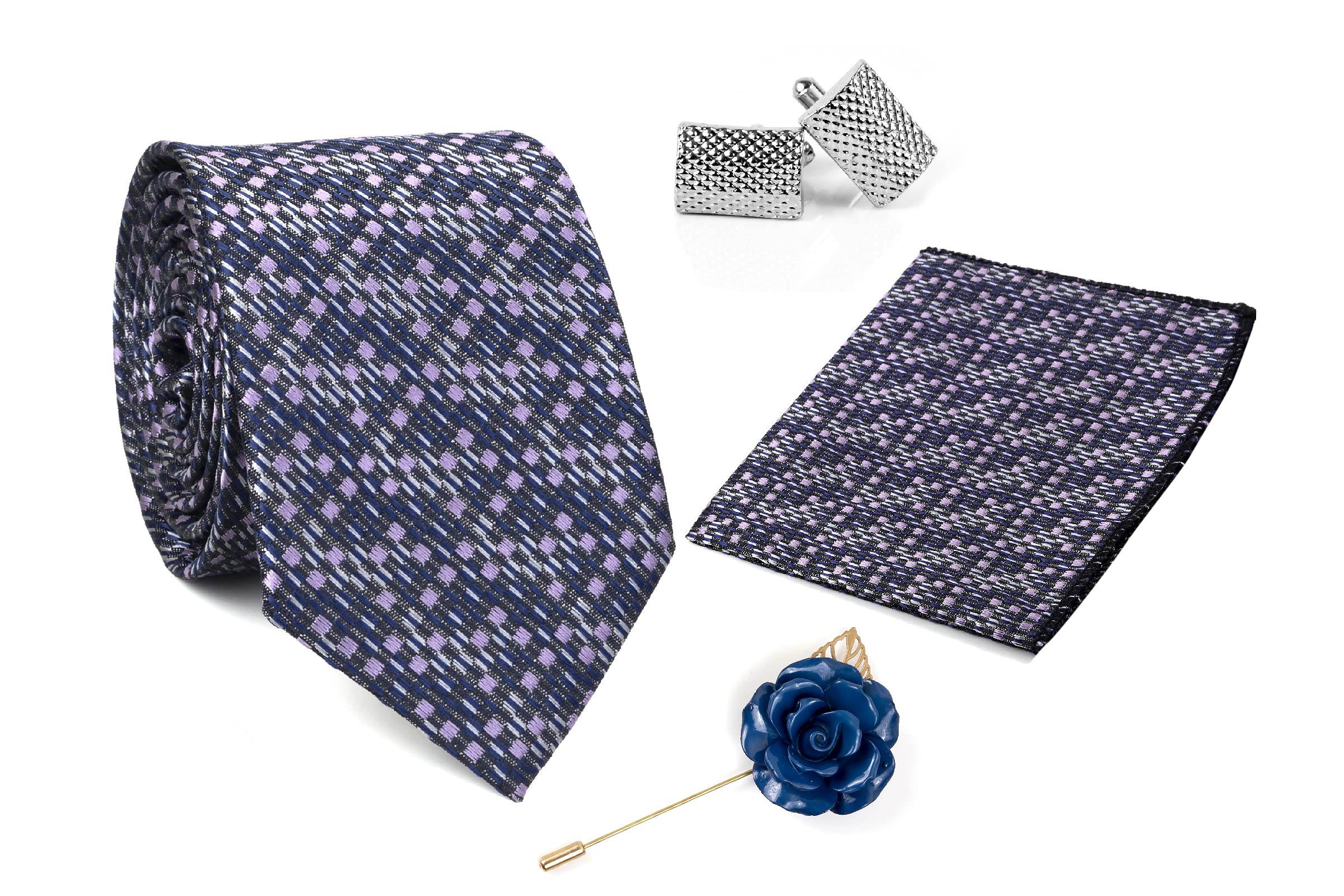 AehtMen's Necktie, Pocket Square, Lapel Pin and Cufflink Set 3 inch width, 58 inch length 1694 TLPC Purple
