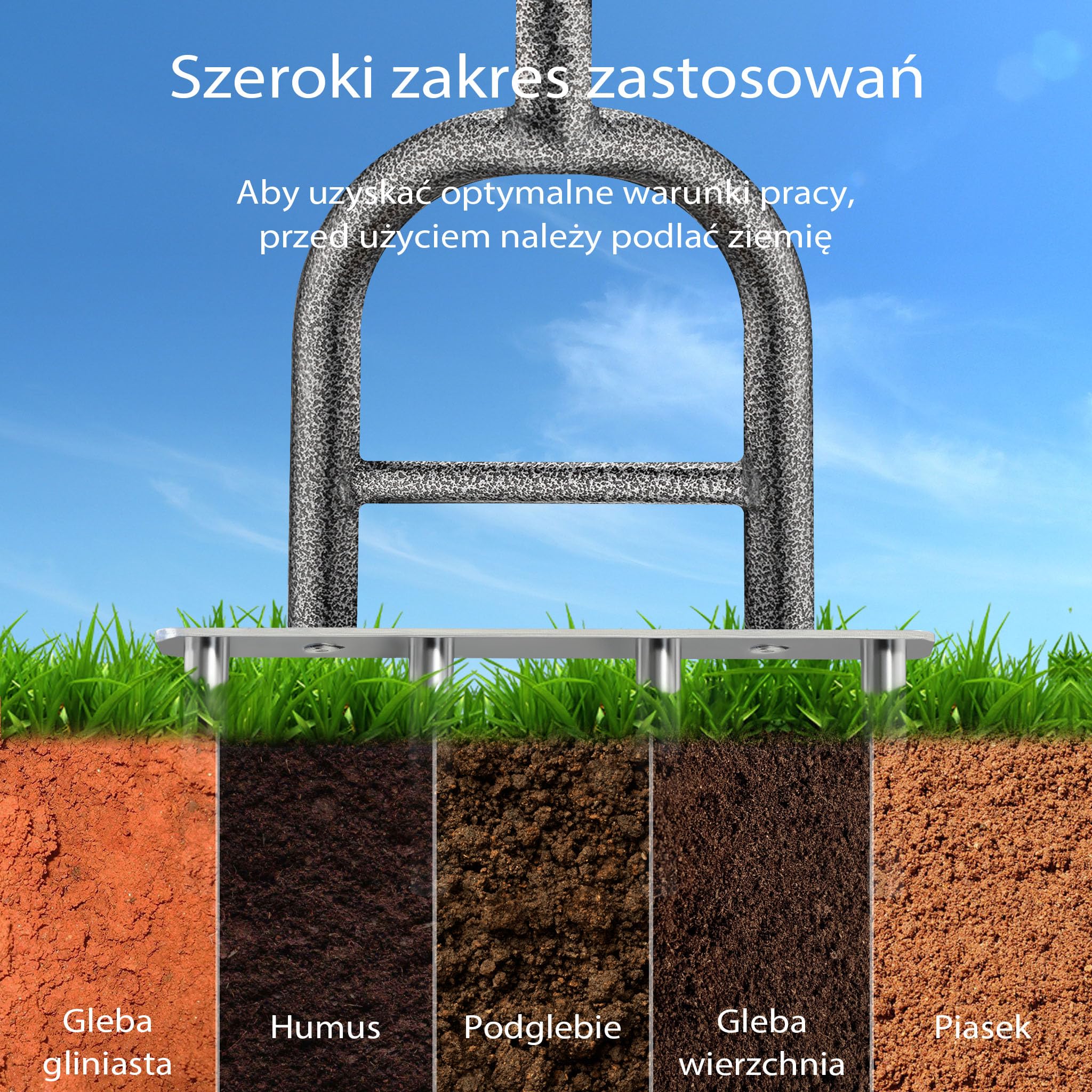 Wiltec Aerator rurkowy o szerokości napowietrzania 230 mm, narzędzie ręczne z otworem na stopę i gumowanym uchwytem, z odchwaszczaczem ręcznym