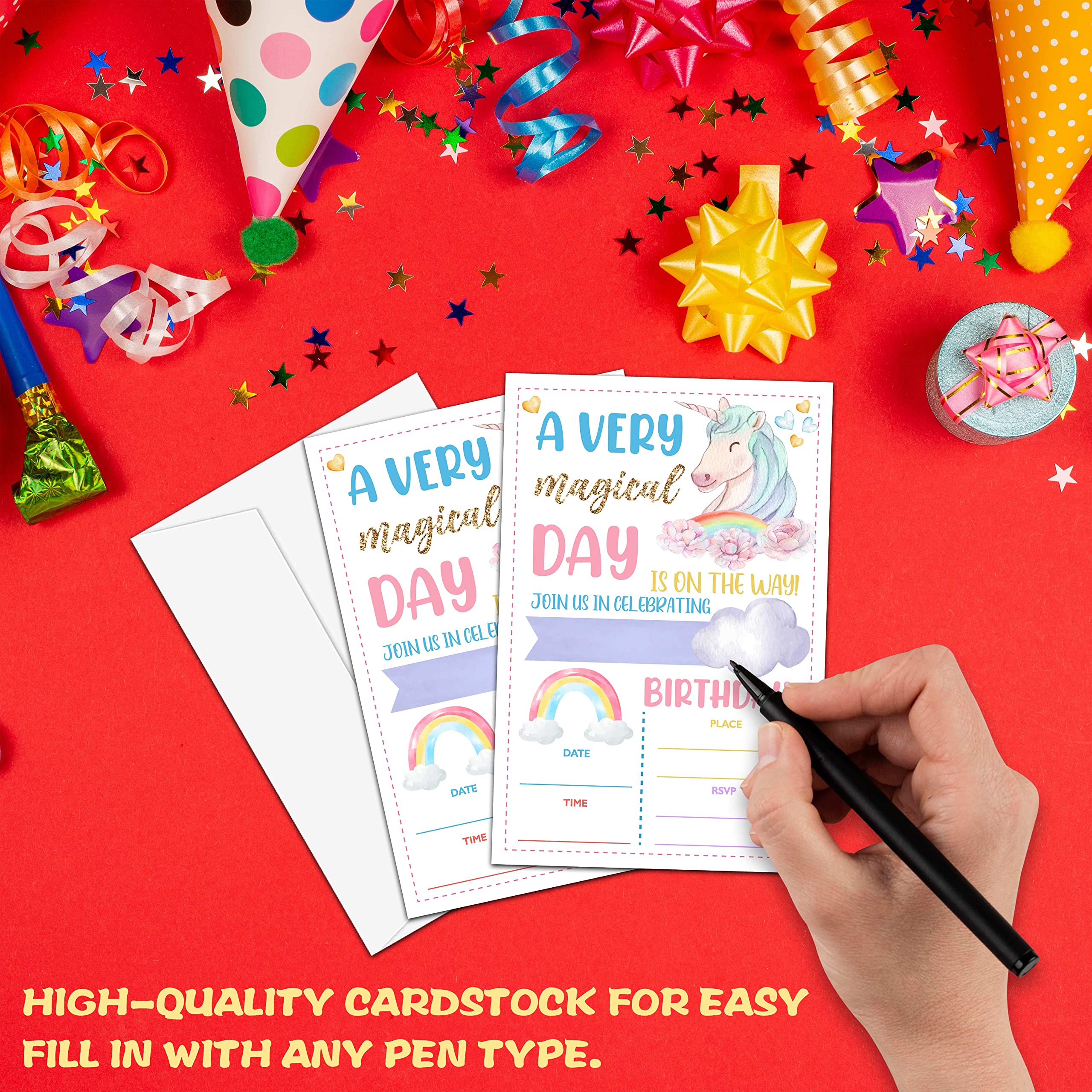 Einhorn-Geburtstagseinladungen – 20 Karten + Umschläge, 10,2x15,2 Cm | Regenbogen Design Für Kinder
