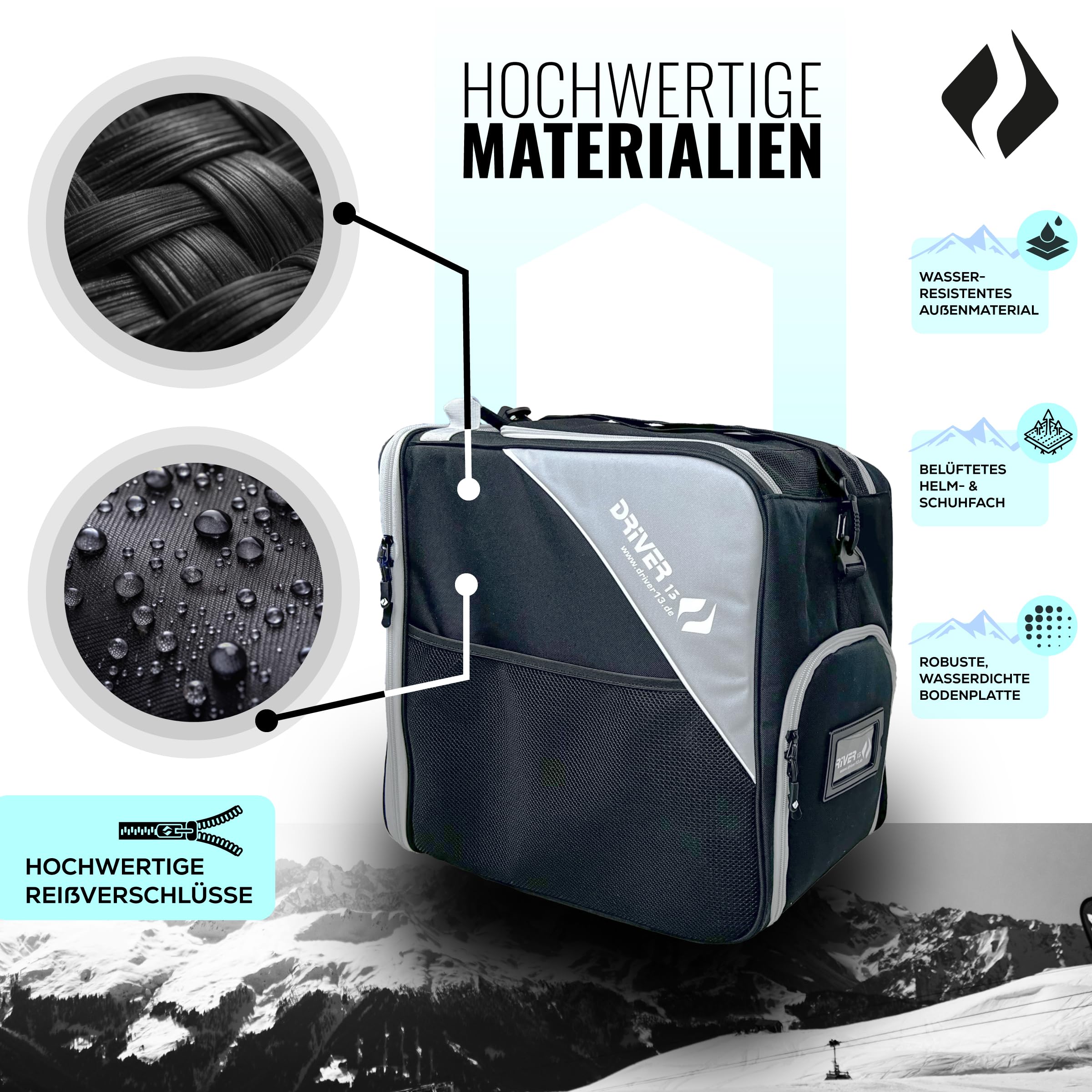 Driver13 ® Bolsa para Botas de Esquí con Compartimento para Casco, Negro-Gris