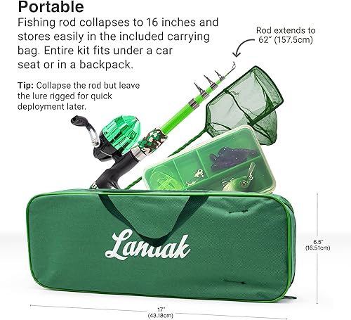 Miniatura 3 de Lanaak Kids Fishing Pole and Tackle Box - with Net, Travel Bag, Reel and Beginners Guide - Rod and Reel Kit for Boys, Girls, or Youth