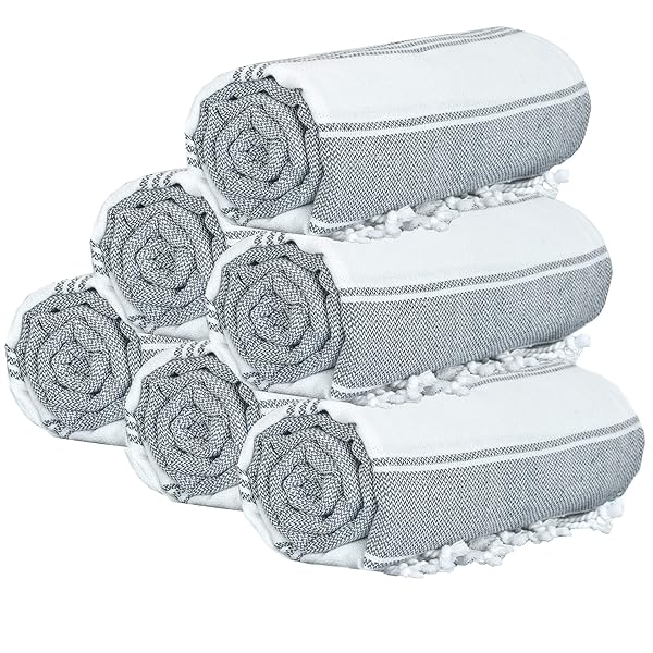 GLAMBURG Peshtemal Turkish Towel - Beach Towels Oversized 36x71 Set of 6, Soft Durable Absorbent Extra Large Bath Sheet Hammam Towel for Adults - Charcoal Grey