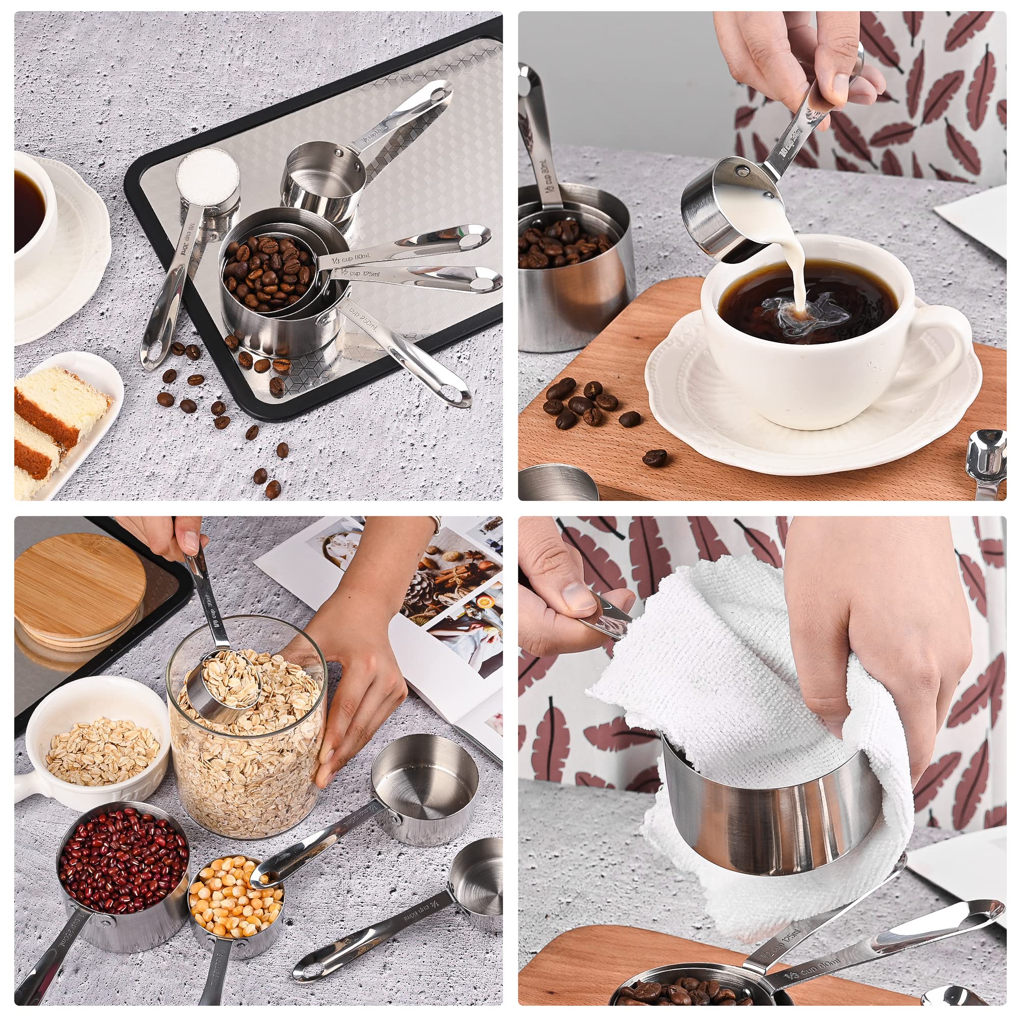 Lot de 5 tasses à mesurer en acier inoxydable - Cuillères à mesurer - Résistantes