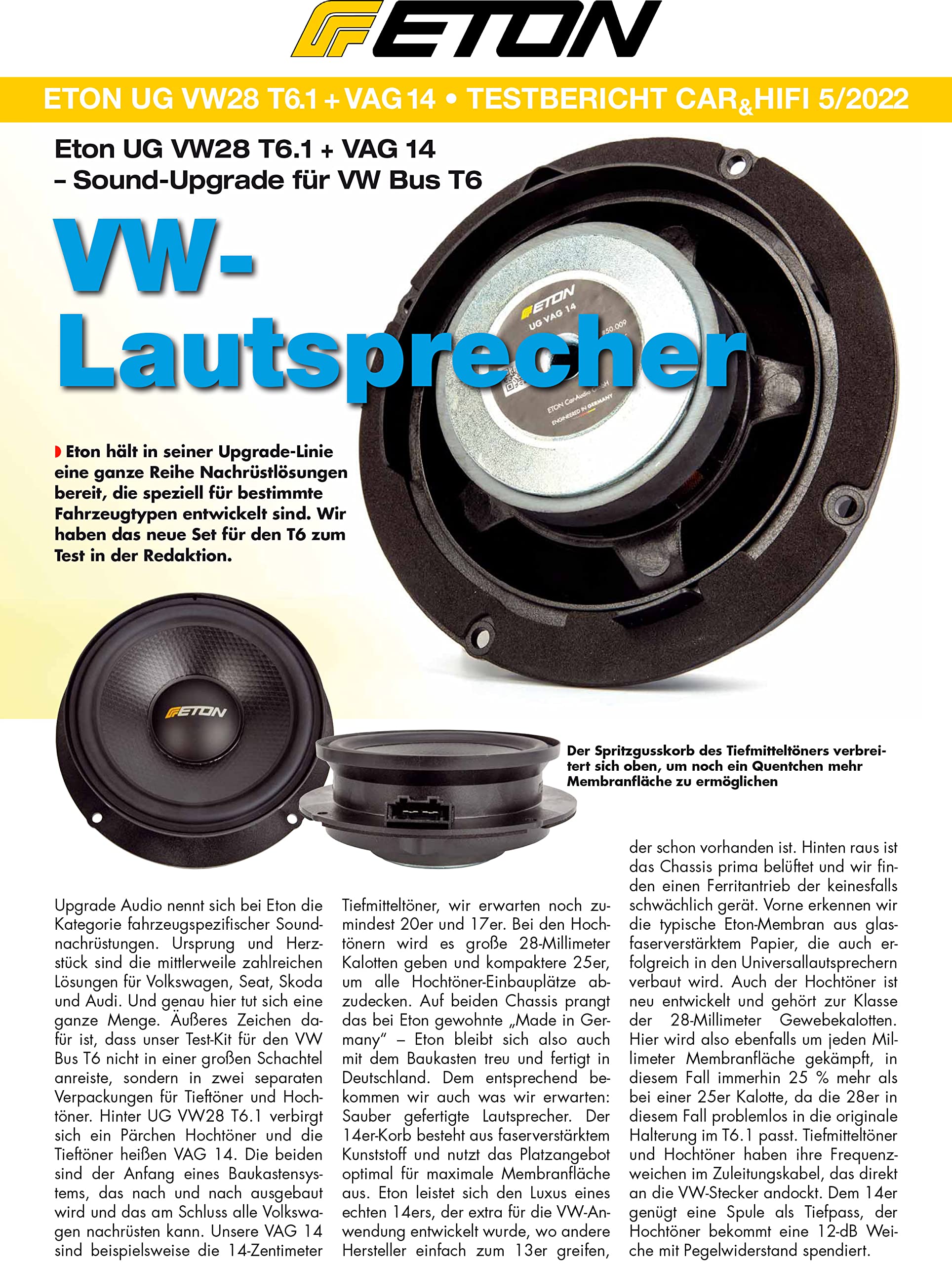 ETON UG VW 28 T6.1 – hochwertiger 28 mm / 1 1/8 Zoll Hochtöner, kompatibel mit VW T6.1 (Bus/Transporter), Plug & Play Tweeter mit Gewebekalotte zum Einbau in die A-Säule, Made in Germany