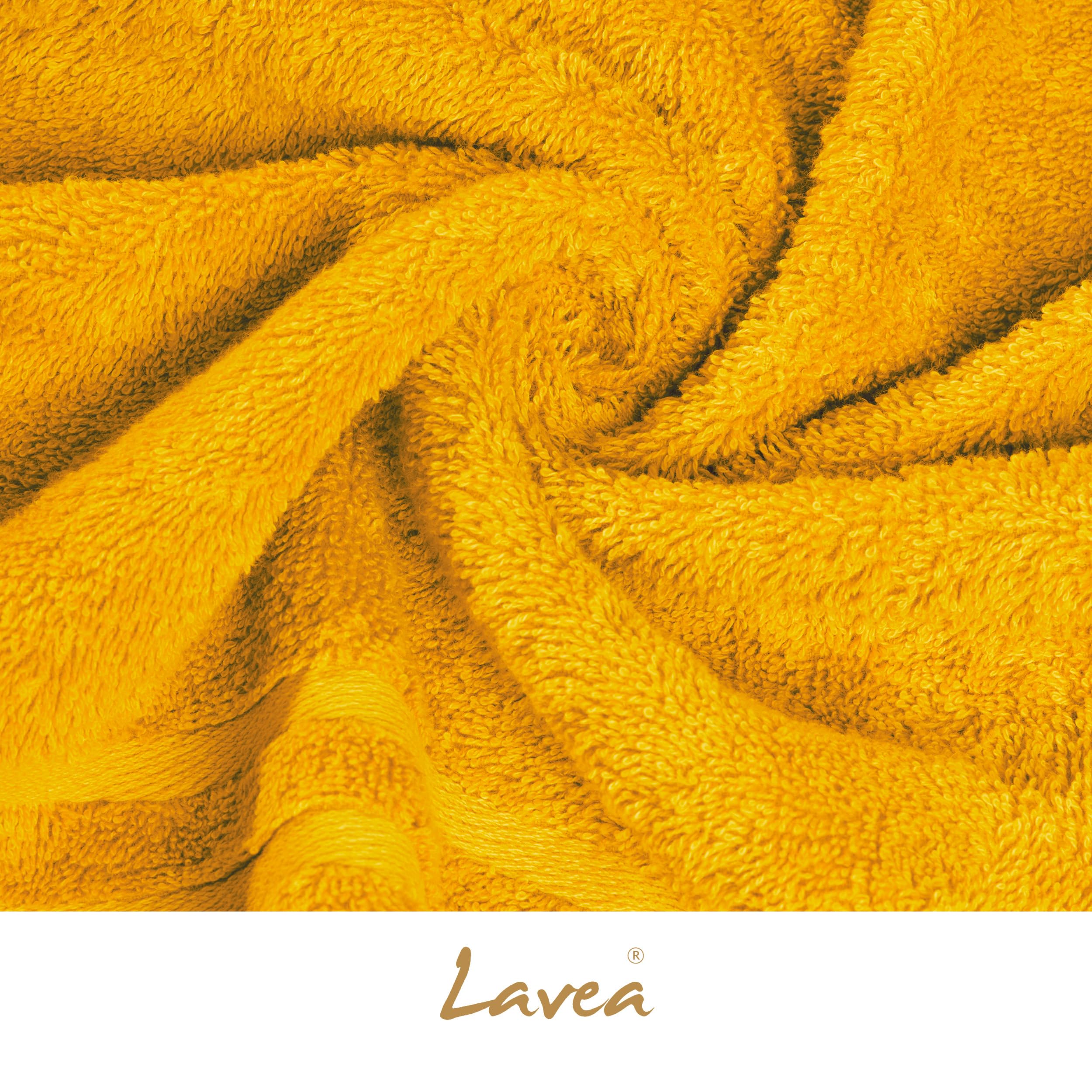 Lavea® Juego de 20 Guantes de Baño 15x21 cm de Rizo 100% Algodón - Suaves y Absorbentes – Manopla de Baño con Gancho para Casa, Hotel y SPA - Amarillo Colza