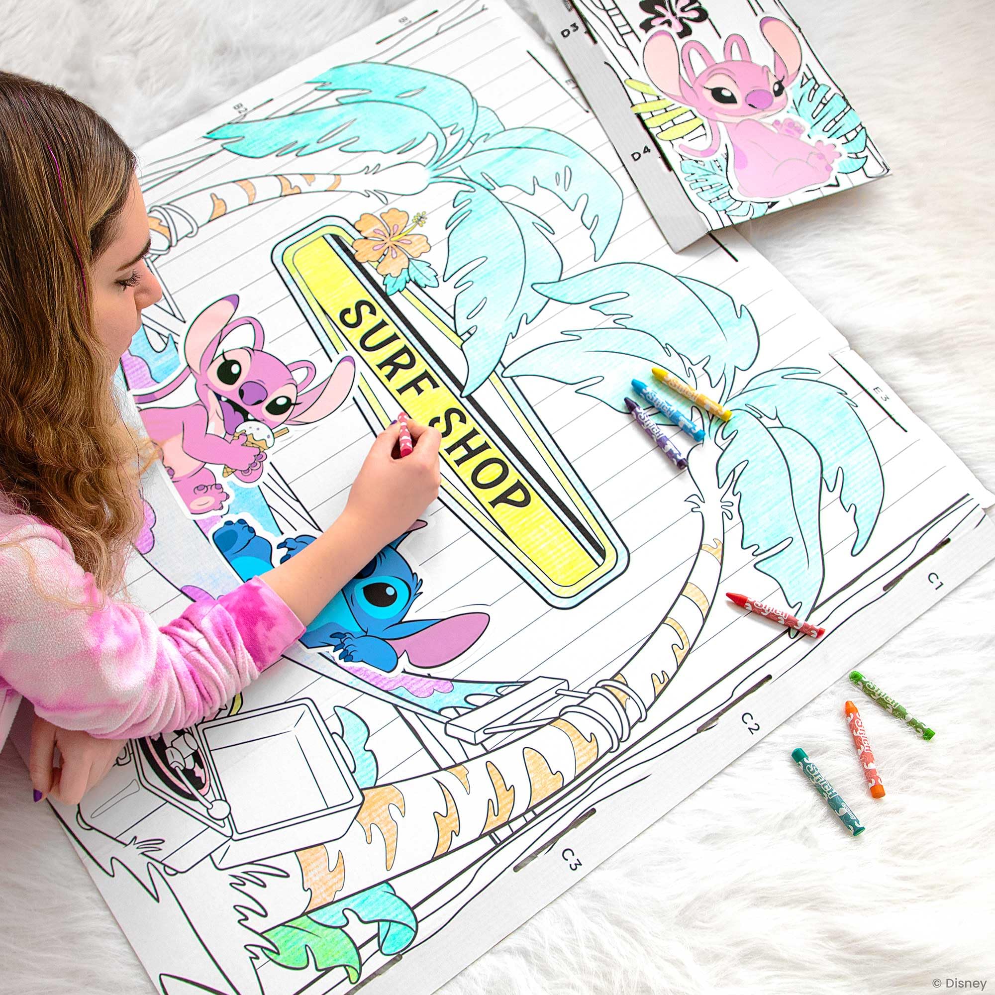 Fashion Angels Disney Stitch DIY Tropical Hideaway Playhouse, Color & Decorate Kid-Size Play Set with Crayons & Decals, Fun Craft Activity for Kids Ages 3+