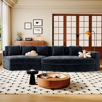 115.7" Modern Curved Cloud Sofa, Memory Foam Sectional Couch with 5 Cushions, Chenille Upholstery, 3-4 Seater Modular Design for Living Room & Apartment, No Assembly Required Black