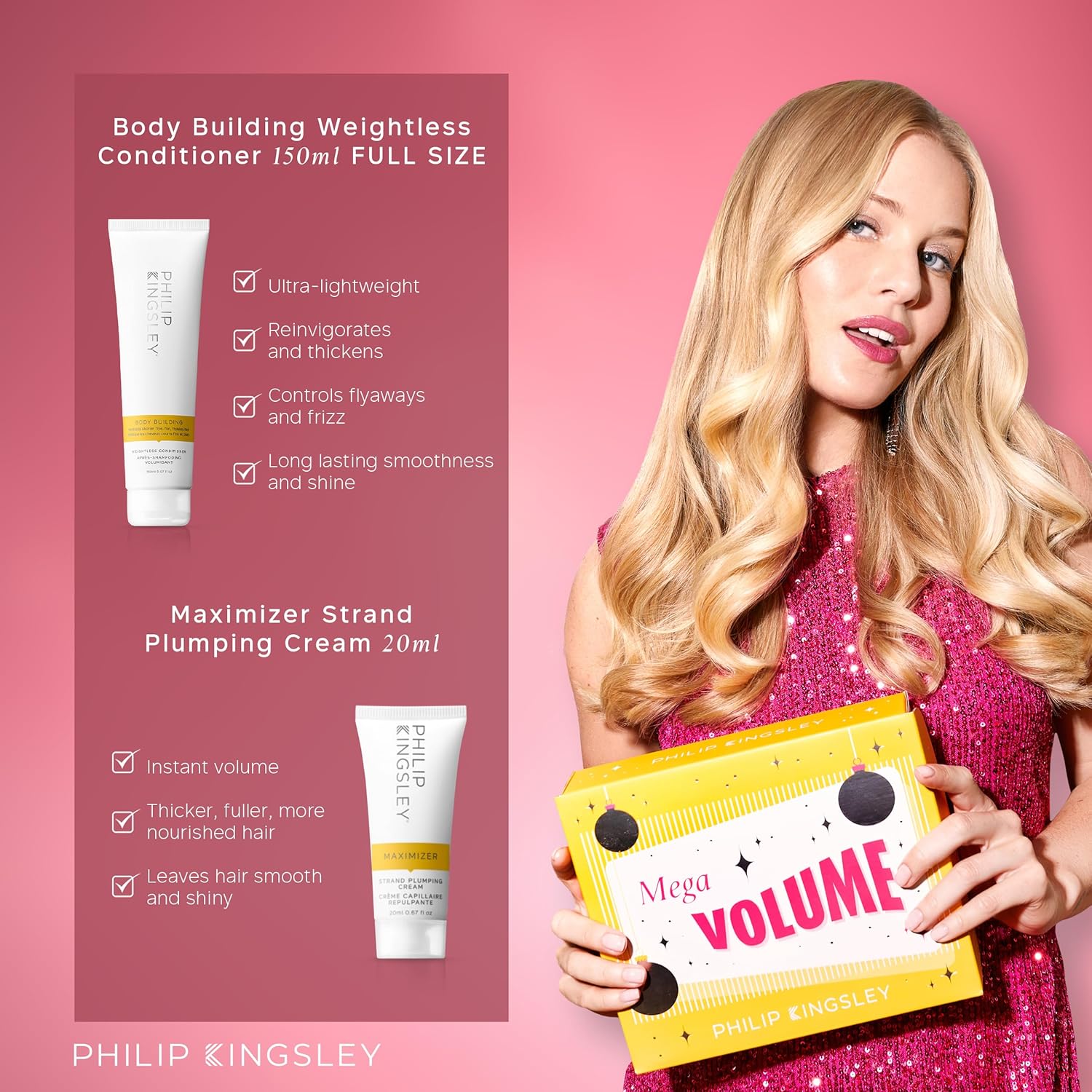 Philip Kingsley Retro Christmas Collection Mega Volume - Elasticizer Deep-Conditioning Hair Mask Treatment, Body Building Volumizing Shampoo and Conditioner Set, Maximizer Strand Plumping Cream - Image 5
