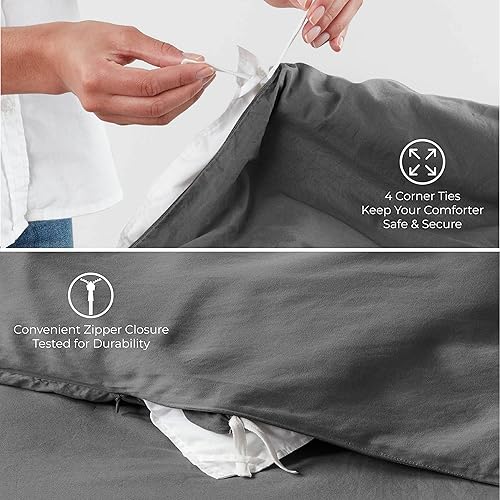 Miniatura 4 de THREAD SPREAD Juego de funda nórdica plisada de 3 piezas, 100% algodón egipcio de 600 hilos, con cremallera y lazos en las esquinas, diseño