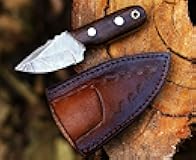 ANCILLA Handmade Damascus Hunting EDC Camping Deer Knife - Full Tang Fixed blade Mini Pocket Cowboy Neck knife for Bushcraft, Camping and Skining with leather sheath Holster - Predator Hunter Viking Blade - Ideal Viking Gift for Men