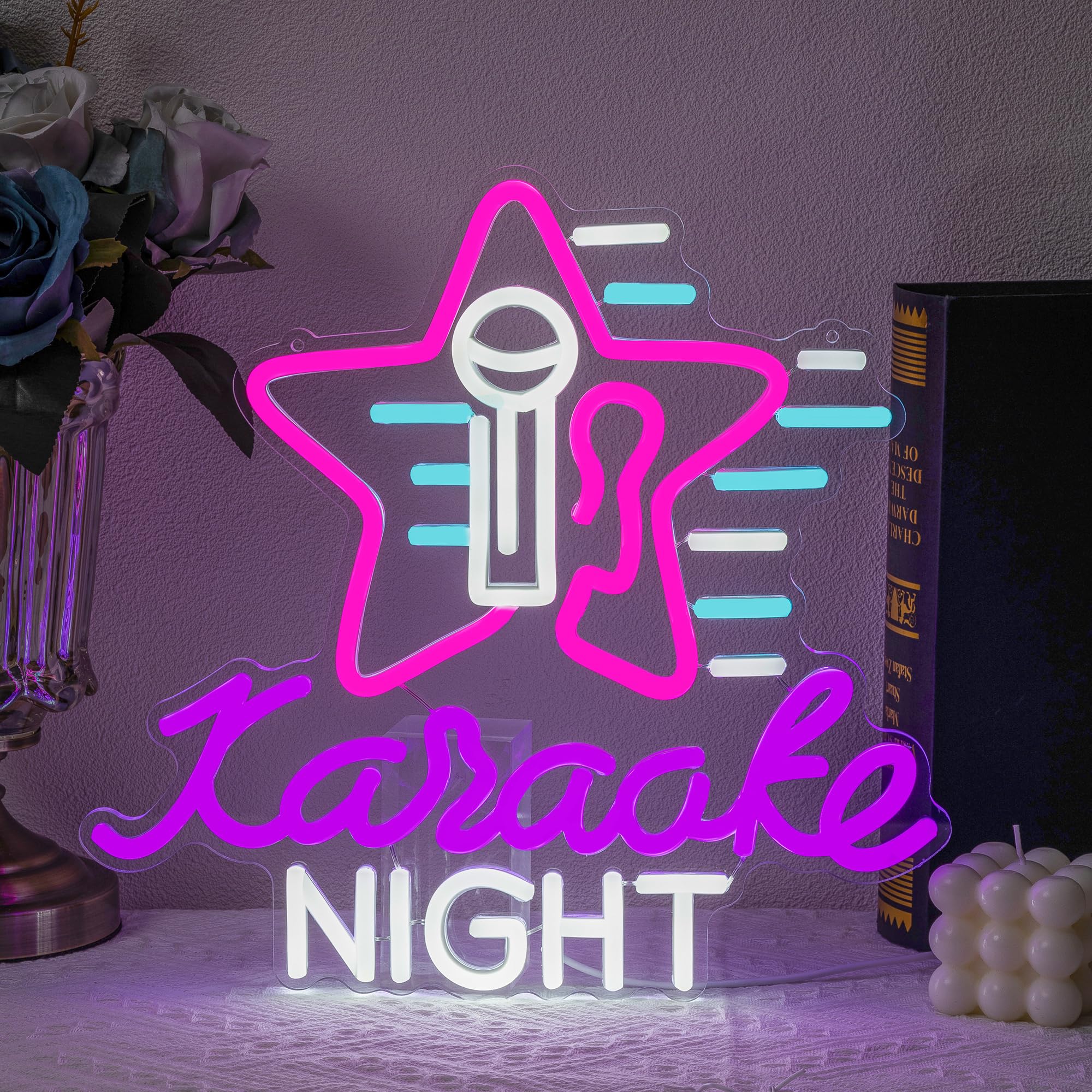 Karaoke Night Neon Sign Karaoke Neon Light for Music Room Colorful Led Neon Sign Dimmable Led Neon Signs for Karaoke Party Star Neon Lights for Bedroom Music Studio Bar Decoration