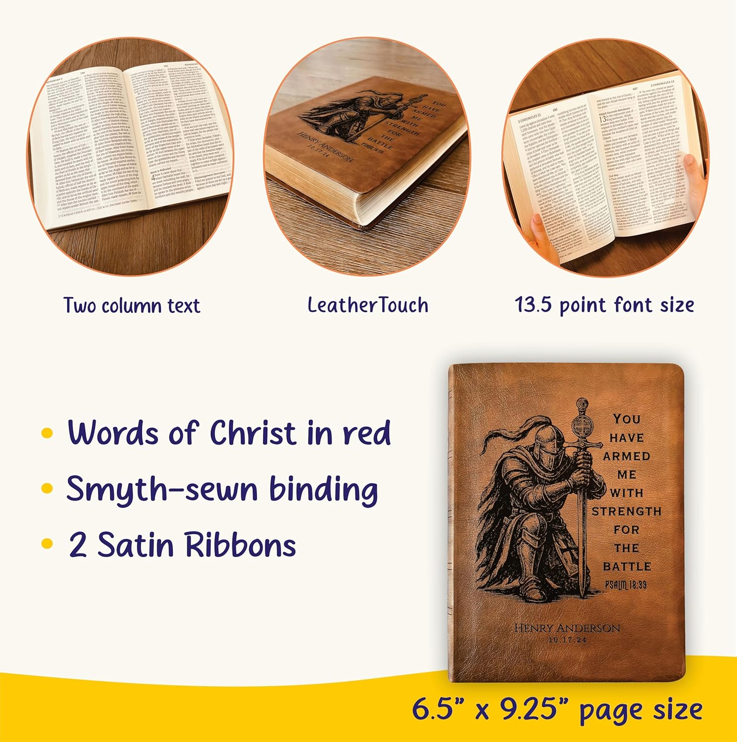 STARKENBURG COMPANY Personalized Bible for Men, NASB Giant Print, Custom Engraved Name, Knight Warrior Design, Christian Gift for Him