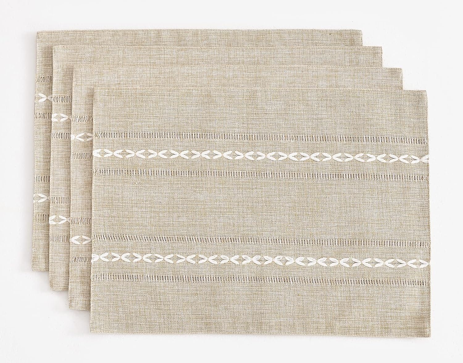 Wracra Cotton Linen Placemats, 14 x 19 Inch Set of 4 Fete Placemats Rustic Hemstitch