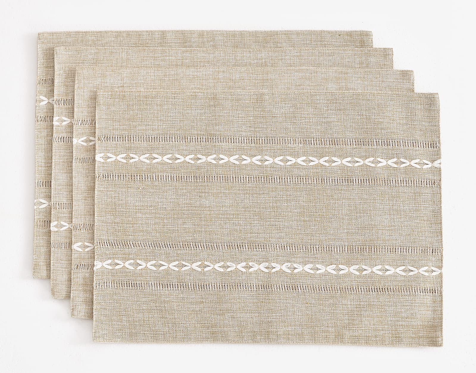 Wracra Cotton Linen Placemats, 12 x 18 Inch Set of 4 Fete Placemats Rustic Hemstitch Place Mats for Kitchen Table and Heat Resistant-Hemstitch Coffee