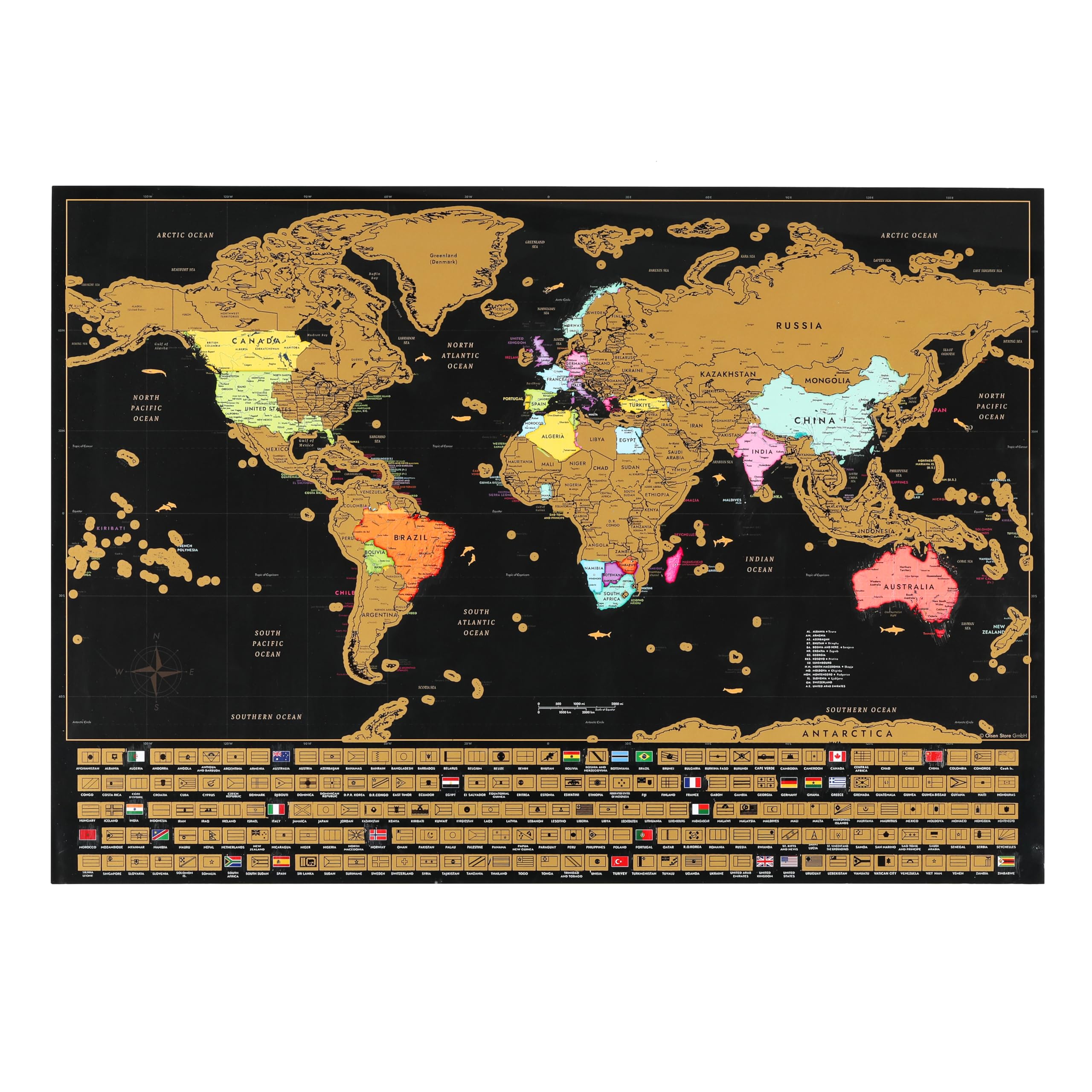 CraftWerk Mapa del mundo para rascar incl. mapa de Europa - mapa como póster de pared para fijar con alfileres - regalo para viajeros y veraneantes - Mapa para rascar 61 x 43 cm