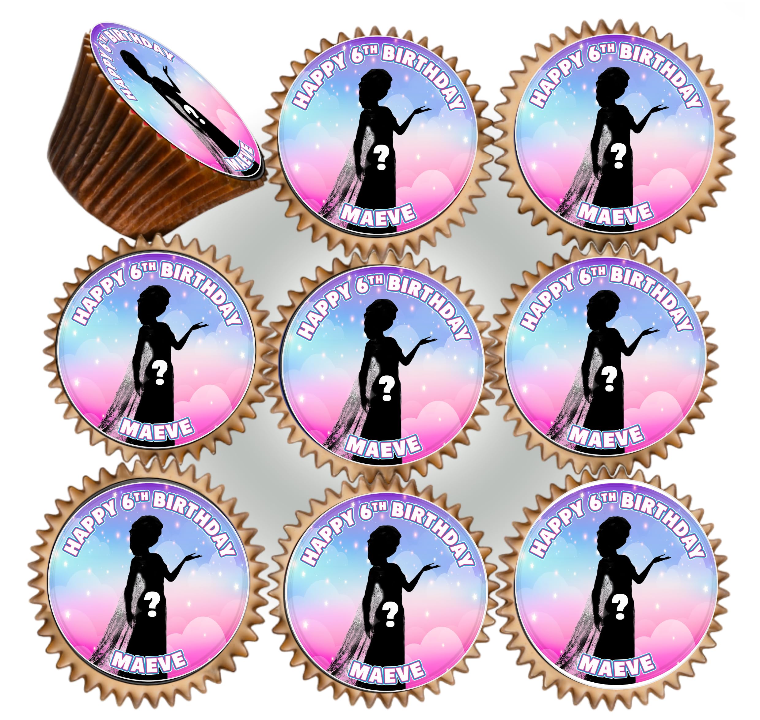 30 x YOUR FAVOURITE PRINCESS BIRTHDAY PARTY PERSONALISED EDIBLE ICING 3.8 cms CUPCAKE TOPPERS DECORATIONS PK-555