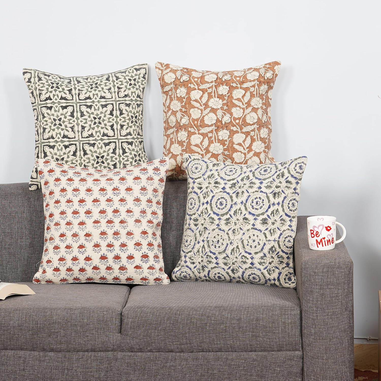 Set of 4 Boho Decorative Pillow Covers 18x18 Inch Farmhouse Couch Throw Pillows Modern Summer Cotton Cushion Covers Woven Home Decor for Bed Sofa Chair (Design-2)